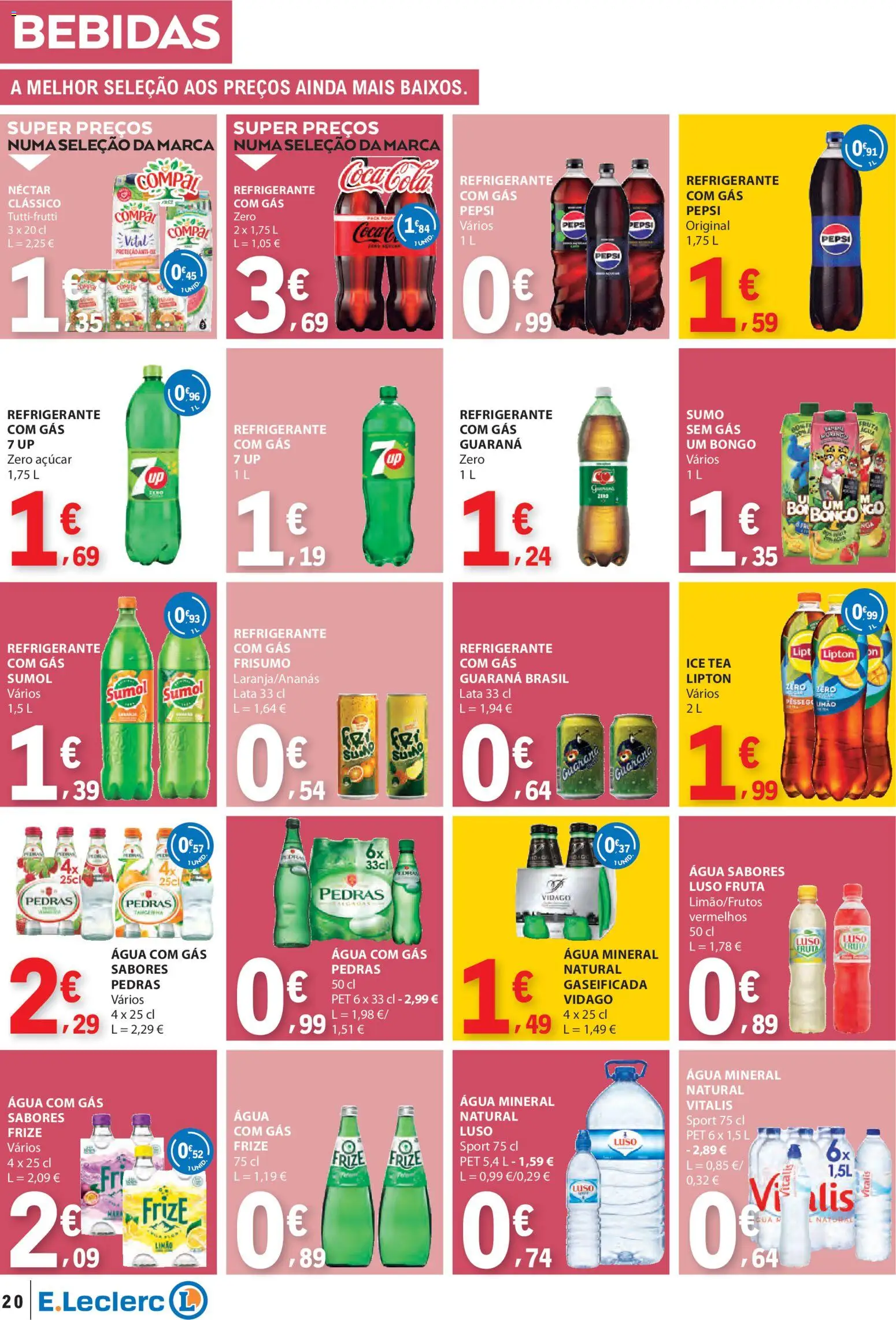 E.Leclerc folheto │ válido de 02.01.2026 | Página: 20 | Produtos: Agua, Refrigerante, Sumo, Açúcar