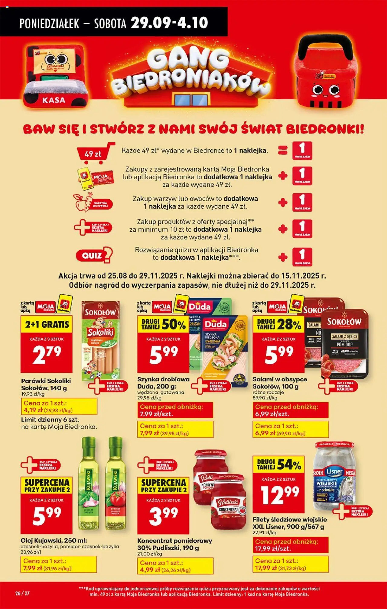 Biedronka gazetka od 29.09.2025 | Strona: 34 | Produkty: Koncentrat pomidorowy, Szynka, Naklejki, Olej