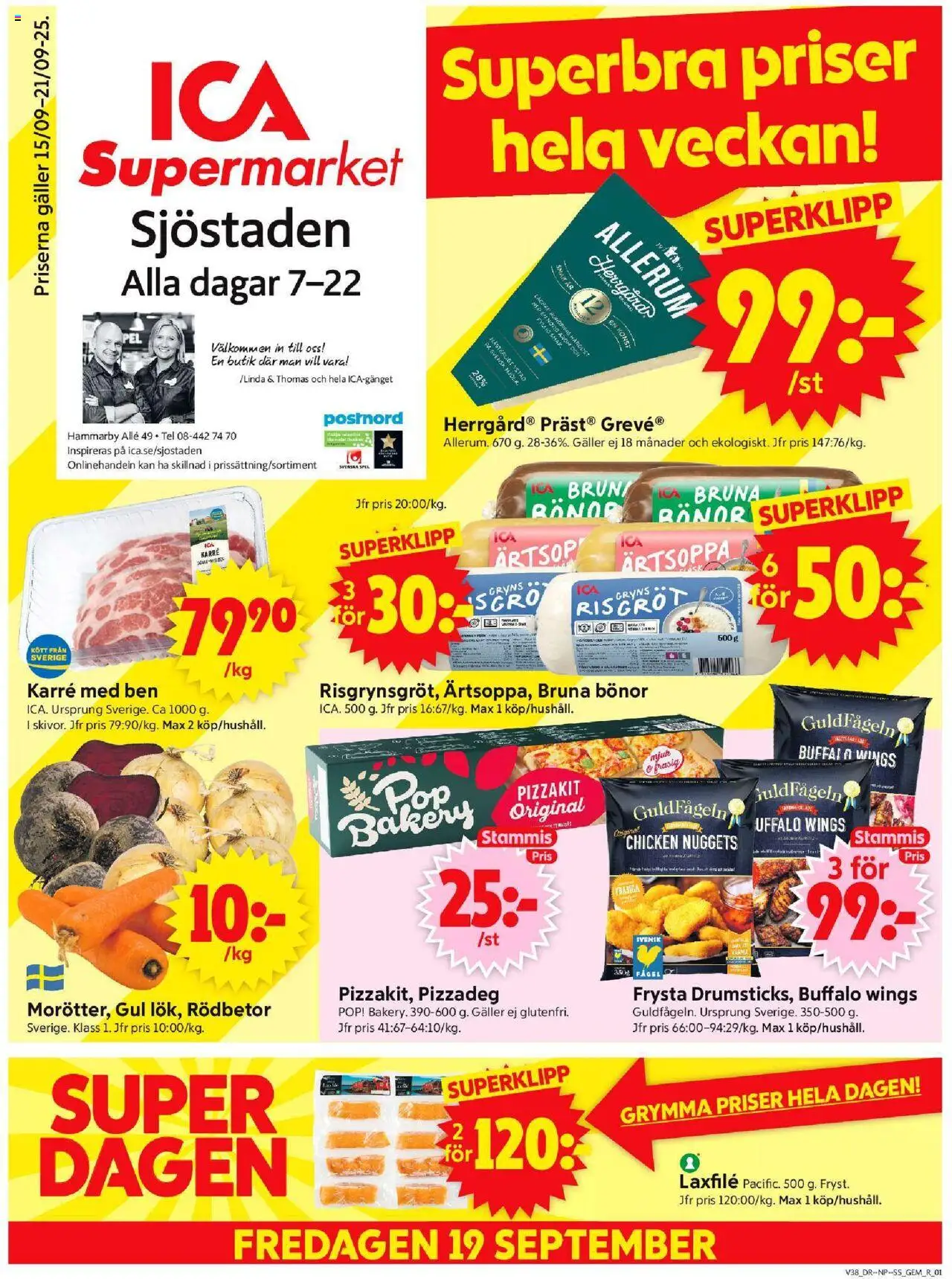 ICA Supermarket reklamblad aktuell från 15.09.2025 | Sida: 1 | Produkter: Galler, Pizzakit, Bönor, Spel