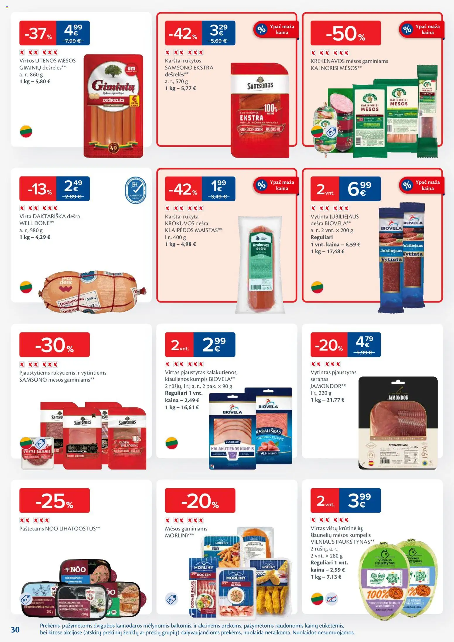 MAXIMA akcijos nuo 06.01.2026 | Puslapis: 30 | Prekių: Kiaulienos, Dešrelės, Saliamis, Kumpis