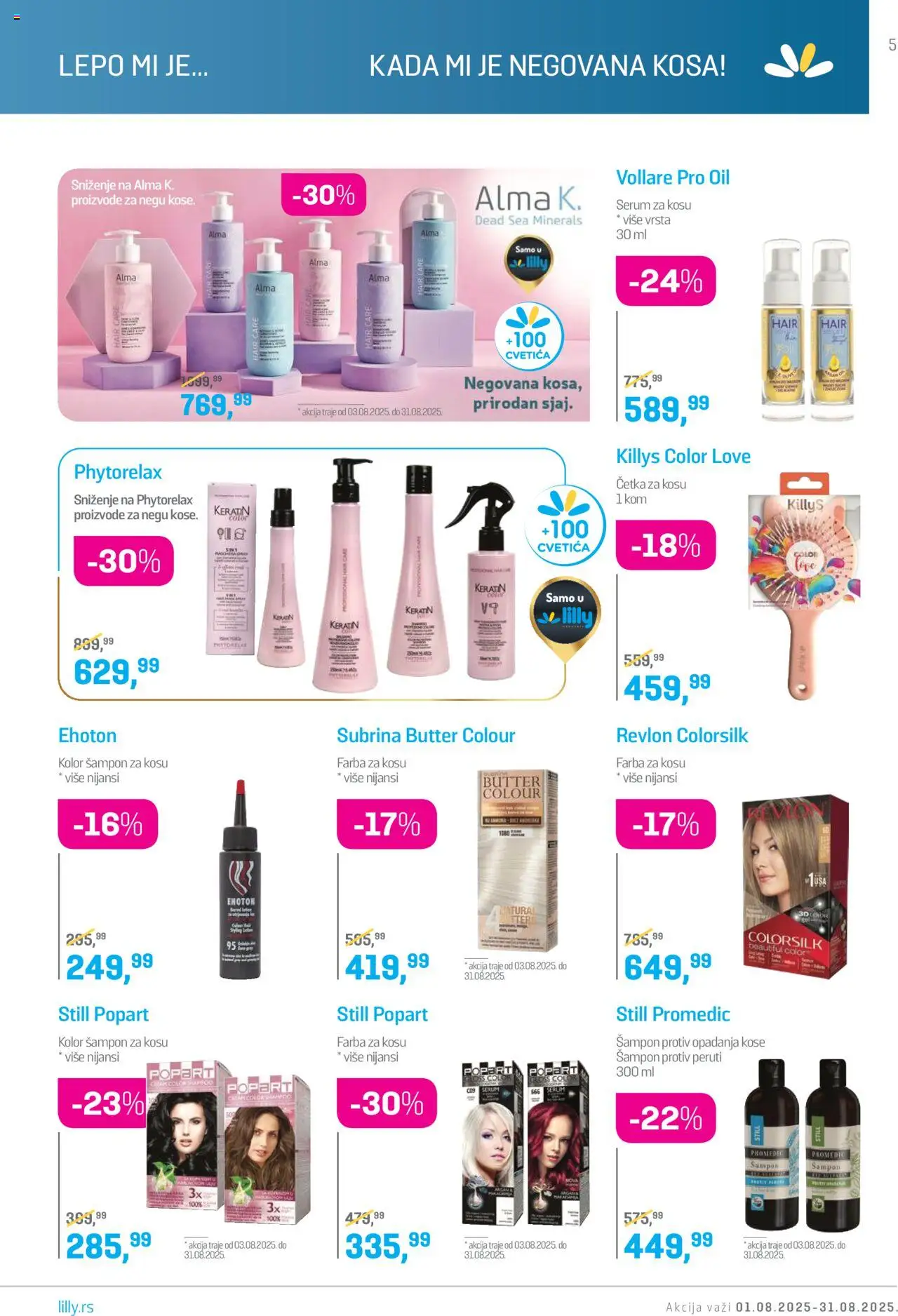 Lilly drogerie katalog - važi od 01.08.2025 | Strana: 5 | Proizvode: Cetka za kosu, Četka, Šampon, Farba za kosu