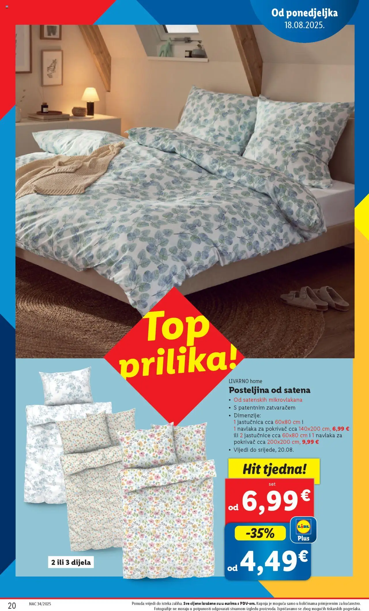 Lidl katalog | vrijedi od 18.08.2025 | Stranica: 20 | Proizvodi: Pokrivač, Jastučnica, Posteljina
