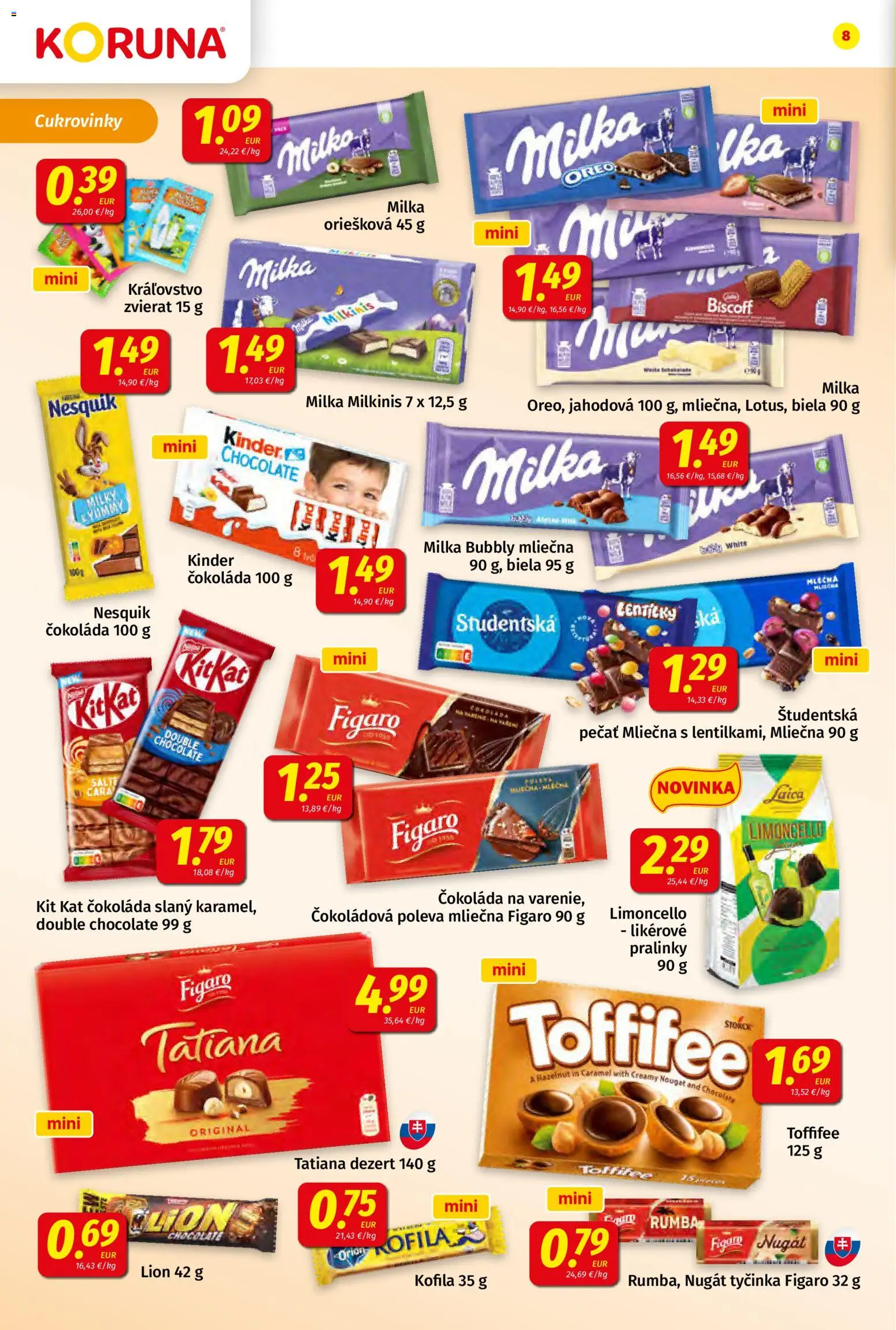 Nové Koruna akcie – leták je platný od 21.11.2025 | Strana: 8 | Produkty: Kinder, Čokoláda, Toffifee, Milka