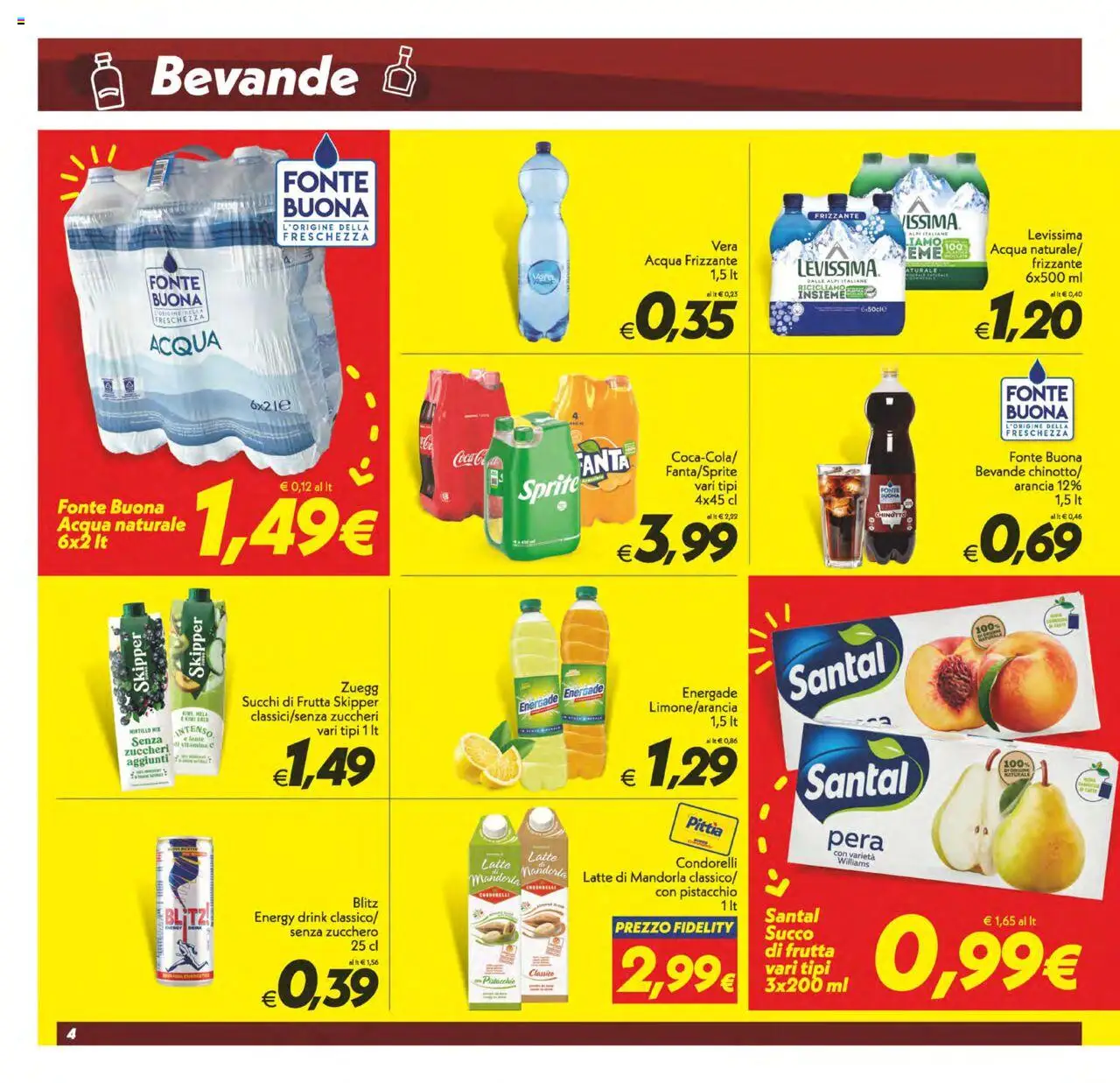 Volantino SuperConveniente del 13.06.2025 | Pagina: 4 | Prodotti: Acqua, Zucchero, Succo di frutta, Coca Cola