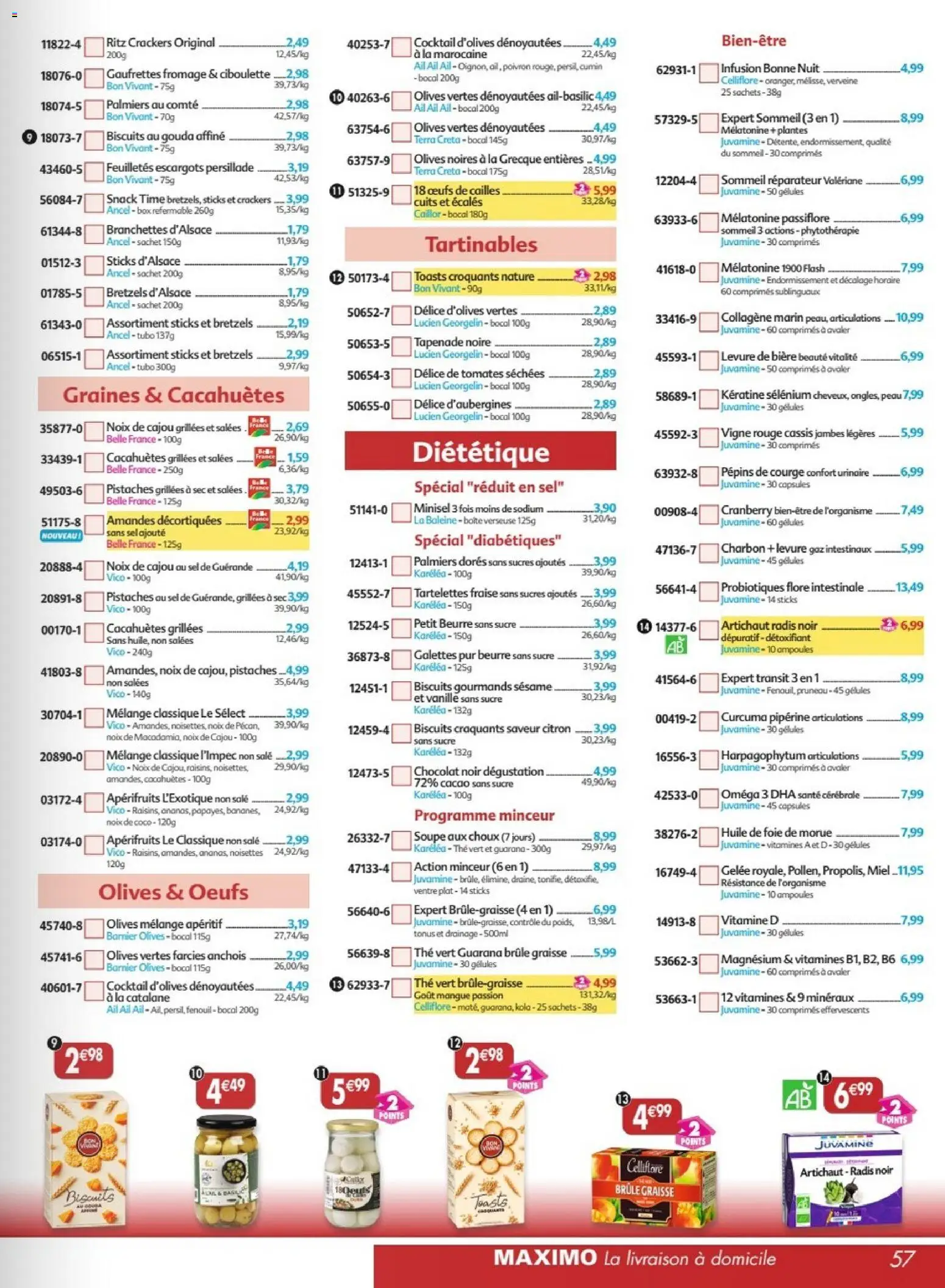 {H1} | Page: 57 | Produits: Infusion, Œufs, Bretzels, Noix