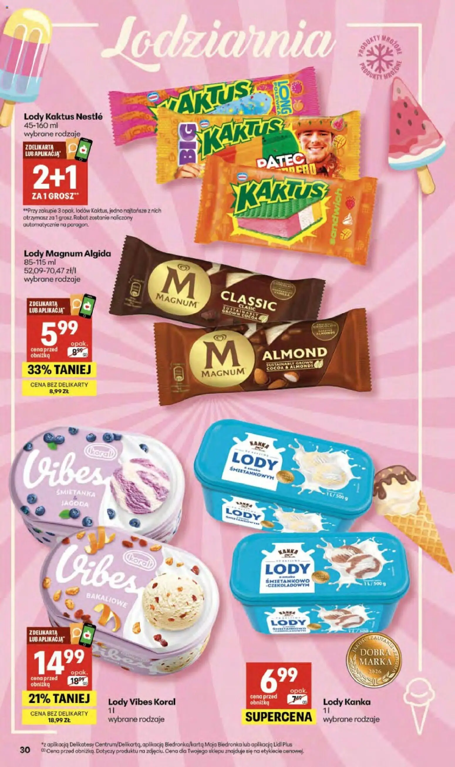 Delikatesy Centrum gazetka od 02.04.2026 | Strona: 30 | Produkty: Sandwich, Delikatesy, Lody Magnum, Lody Kaktus