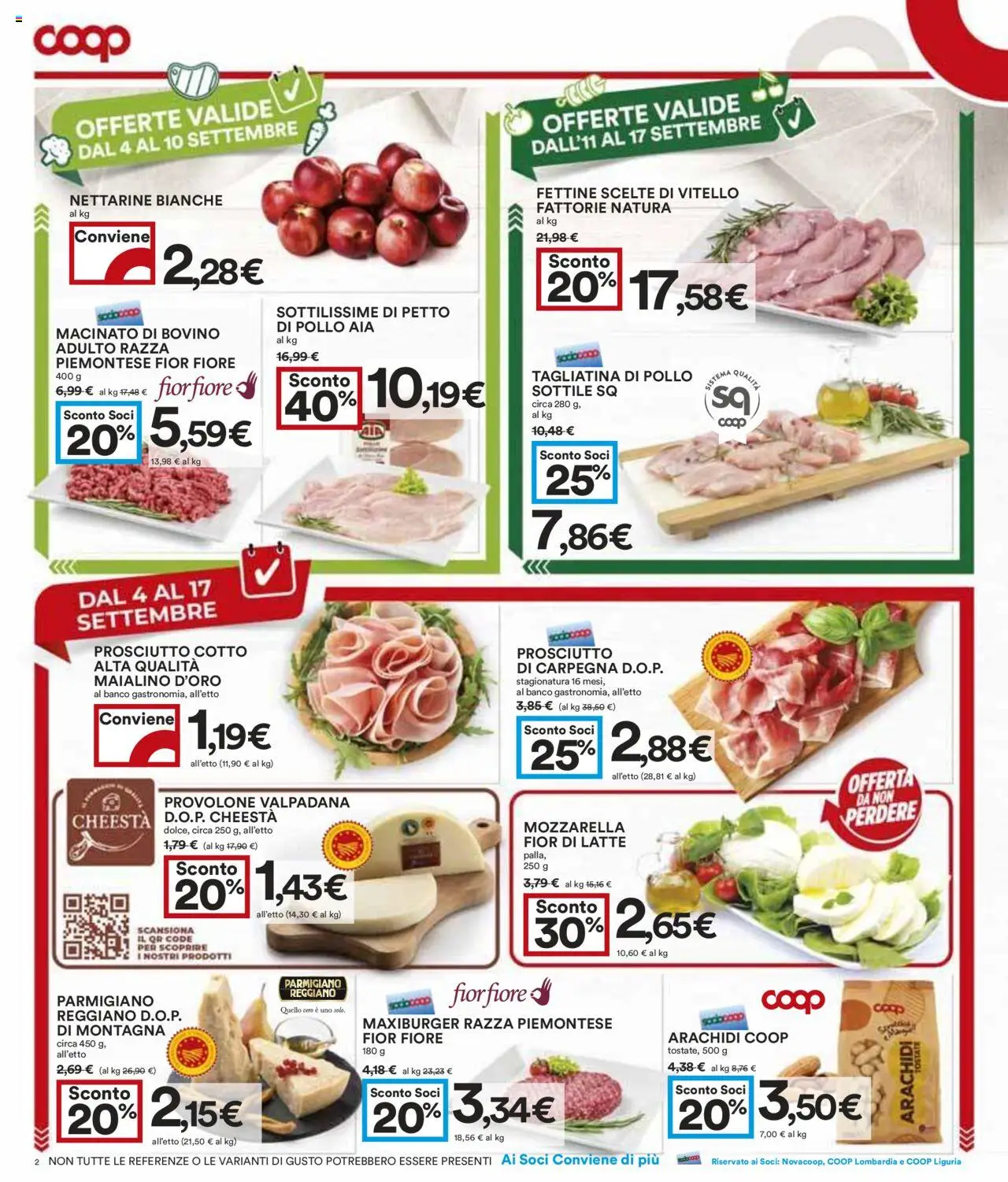 Volantino COOP del 04.09.2025 | Pagina: 2 | Prodotti: Provolone, Vitello, Parmigiano reggiano, Parmigiano