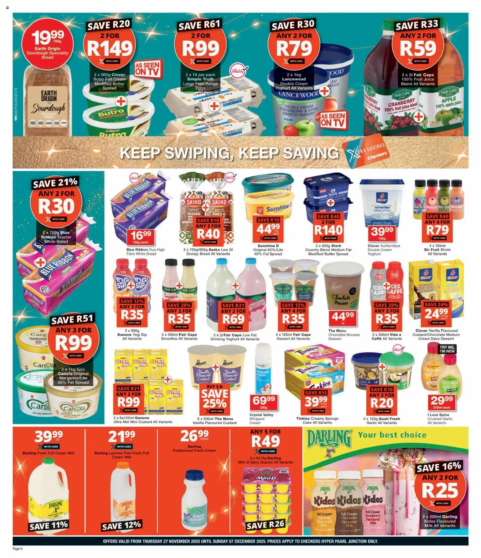 New Checkers catalogue – valid from 27.11.2025 | Page: 6 | Products: Custard, Fat spread, Fruit, Garlic