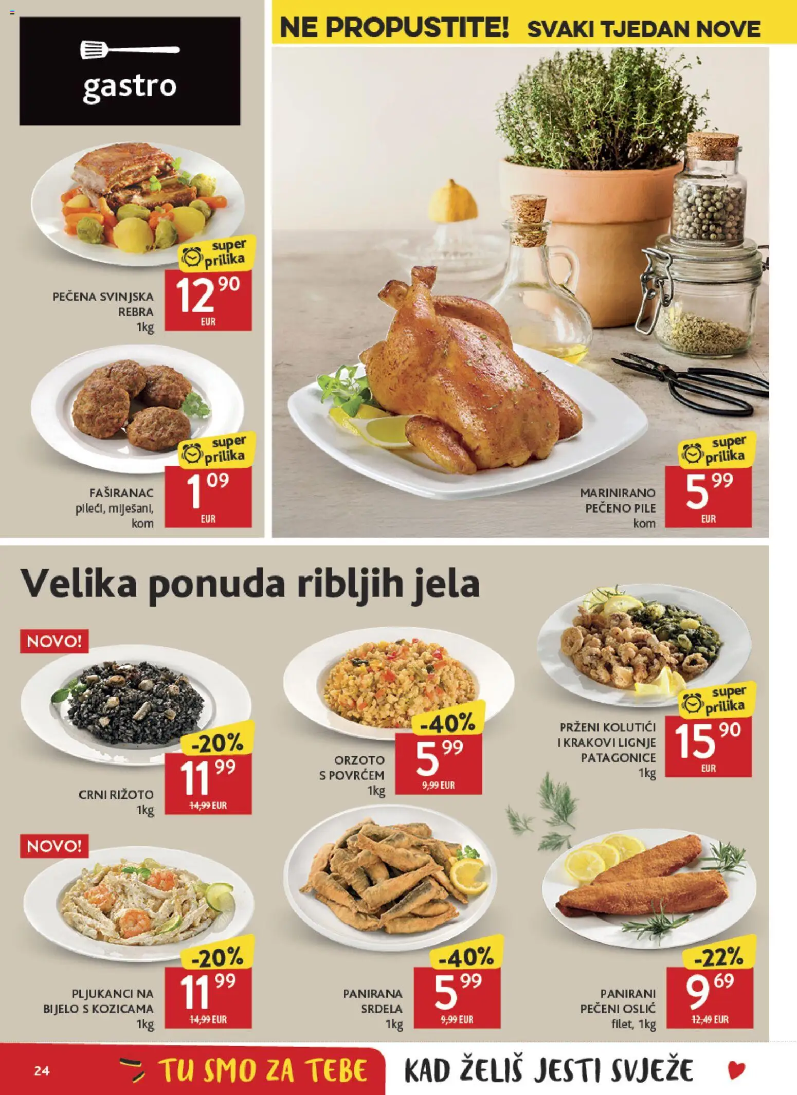 Konzum katalog | vrijedi od 18.02.2026 | Stranica: 24 | Proizvodi: Rižoto, Srdela, Lignje, Pečeno pile