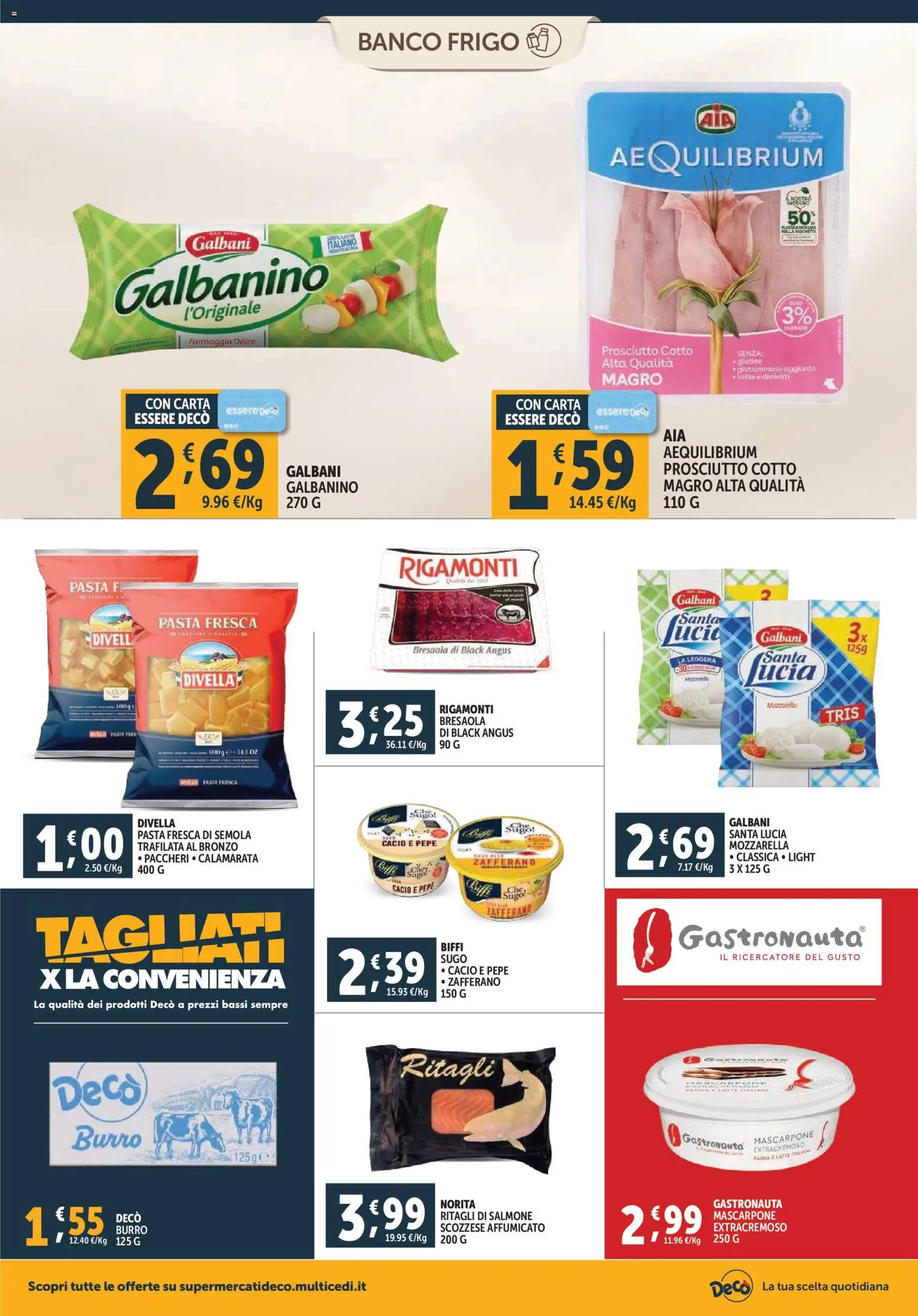 Volantino Decò del 07.11.2025 | Pagina: 8 | Prodotti: Prosciutto Cotto, Salmone, Bresaola, Pasta