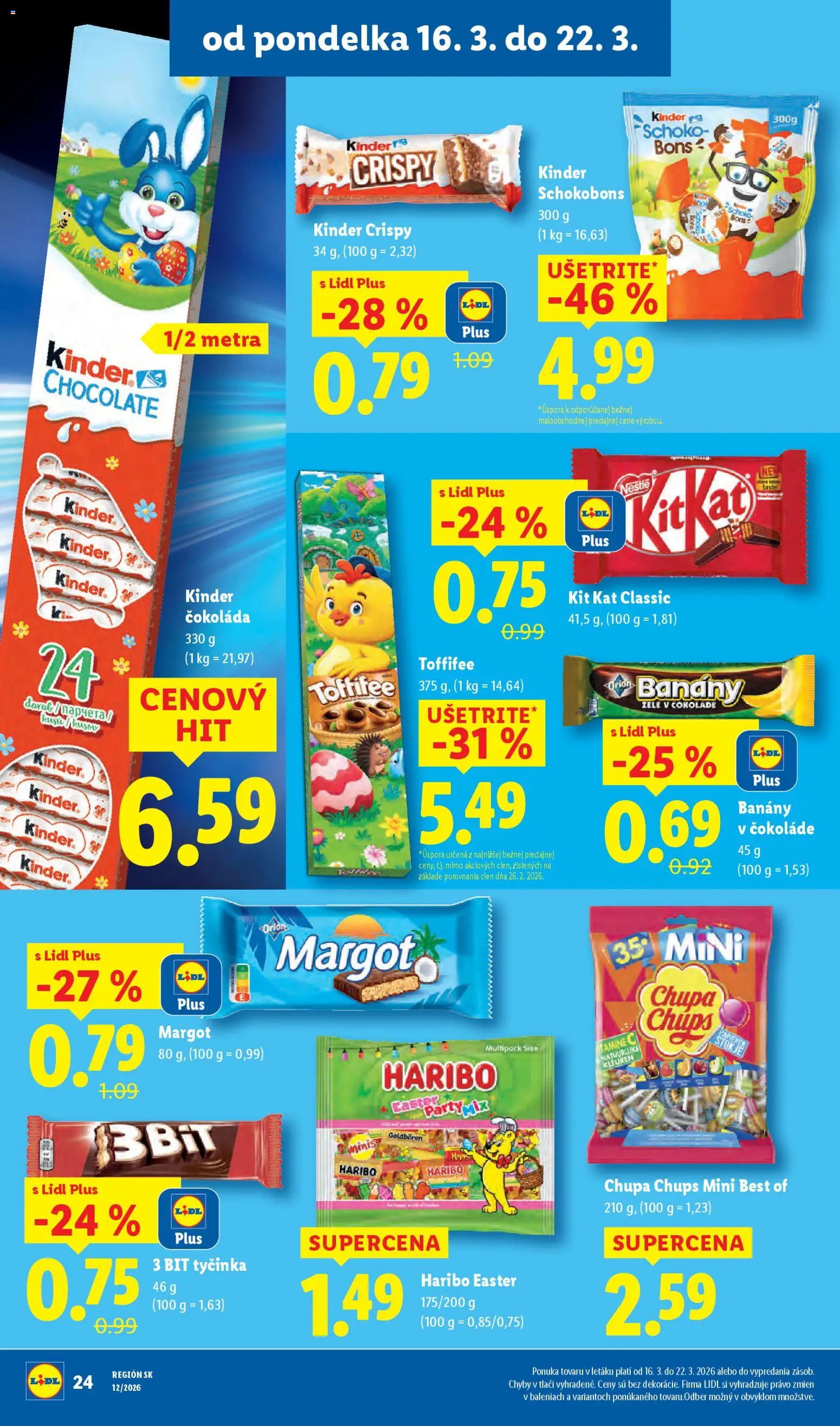 Nové Lidl akcie – leták je platný od 16.03.2026 | Strana: 30 | Produkty: Banány v čokoláde, Banány, Kinder, Toffifee