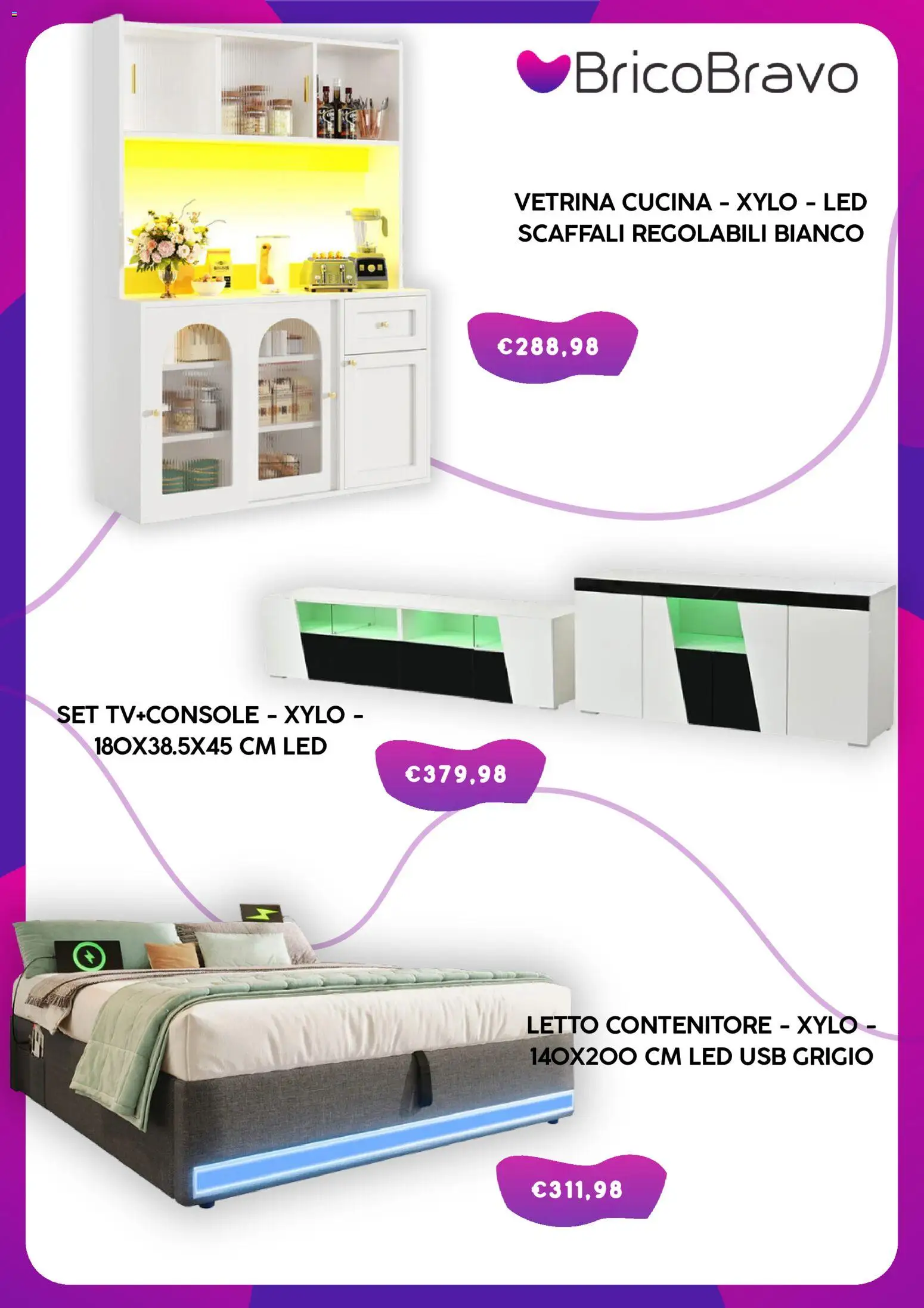 Volantino Brico Bravo del 31.01.2026 | Pagina: 3 | Prodotti: Letto contenitore, Vetrina, Contenitore, Letto