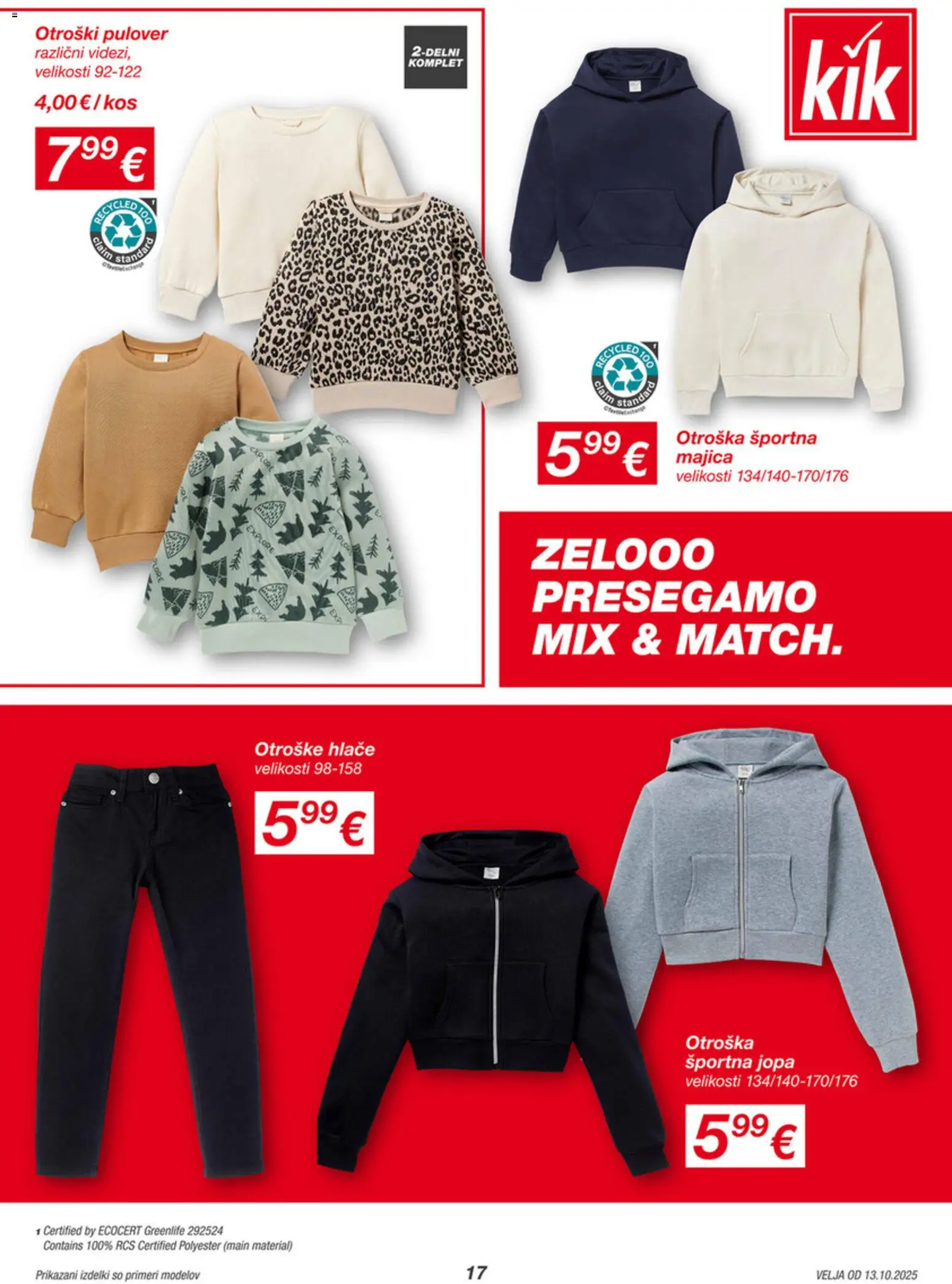 Novi Kik katalog ponudbe – veljaven od 13.10.2025 | Stran: 17 | Izdelki: Kos, Majica, Pulover, Hlace