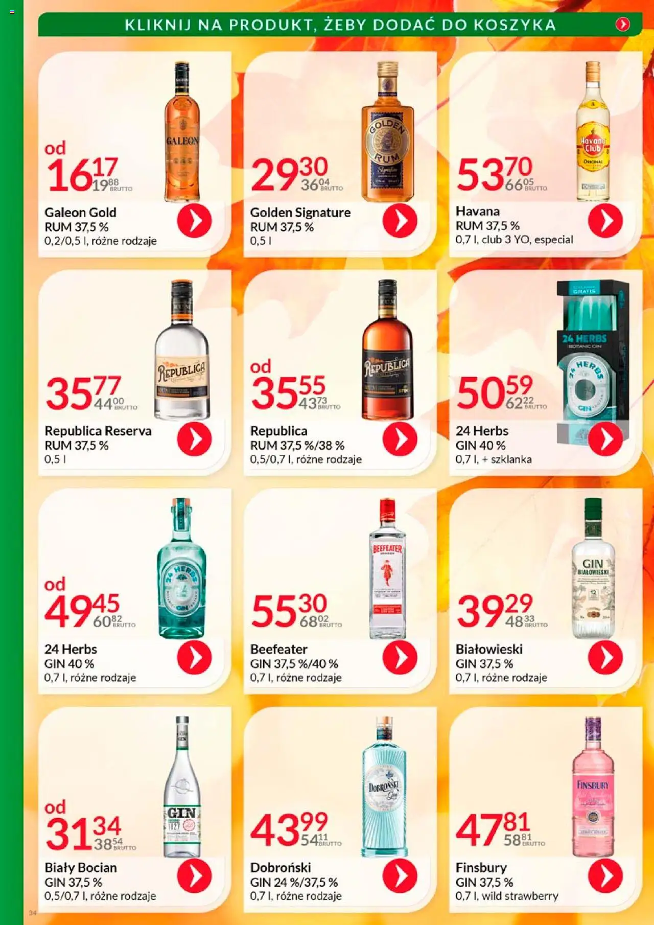 Eurocash Gazetka - Katalog Alkoholowy od 01.10.2025 | Strona: 34 | Produkty: Szklanka, Beefeater, Rum, Gin