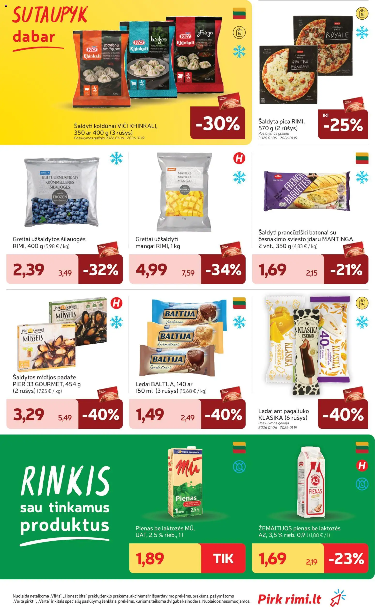 Rimi akcijos nuo 06.01.2026 | Puslapis: 17 | Prekių: Ledai, Šilauogės, Pienas, Pica