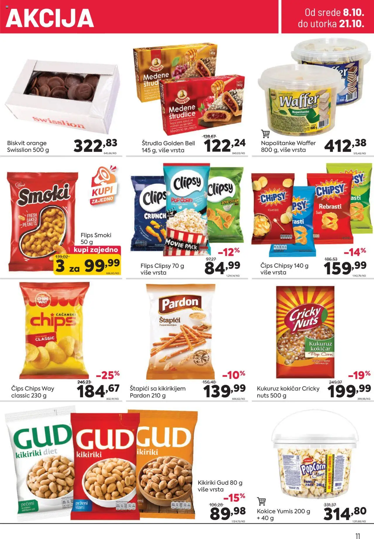PerSu katalog - važi od 08.10.2025 | Strana: 11 | Proizvode: Čips, Smoki, Štrudla, Popcorn