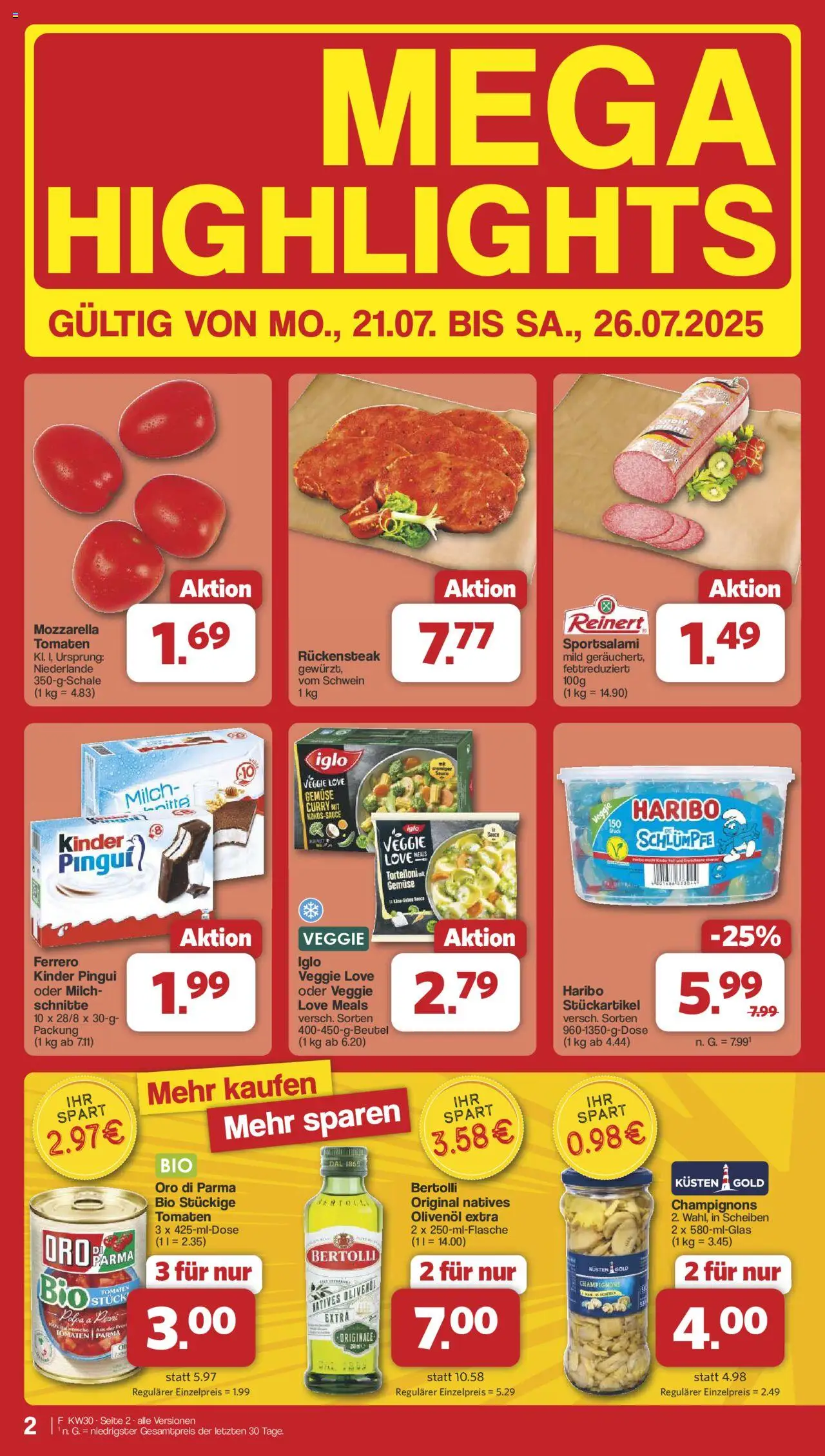 Famila Nordwest Prospekt 	 - gültig ab dem 21.07.2025 | Seite: 2 | Produkte: Milch, Olivenol, Tomaten, Champignons