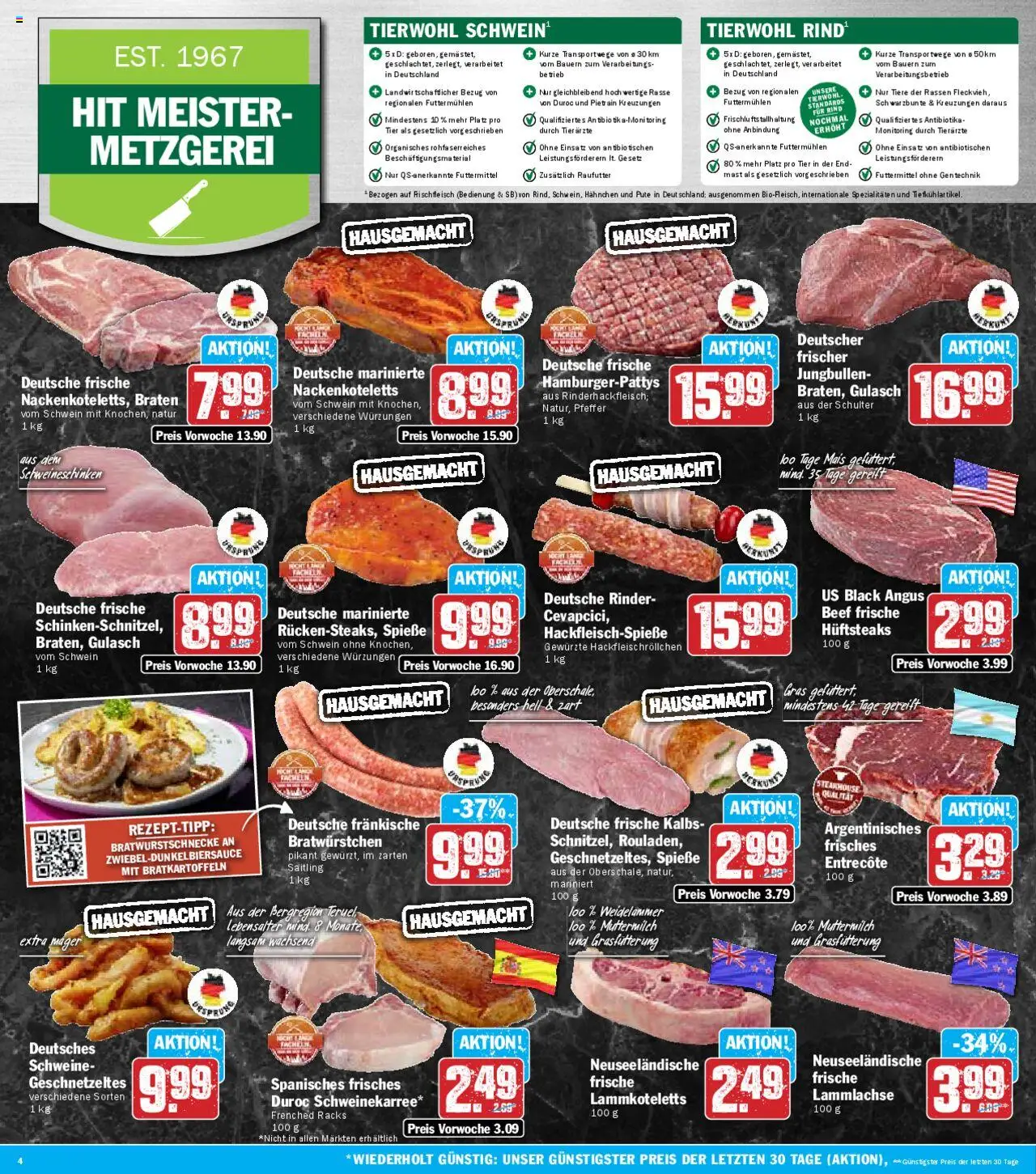 HIT Prospekt 	 - gültig ab dem 21.07.2025 | Seite: 4 | Produkte: Hahnchen, Spieße, Entrecote, Gulasch