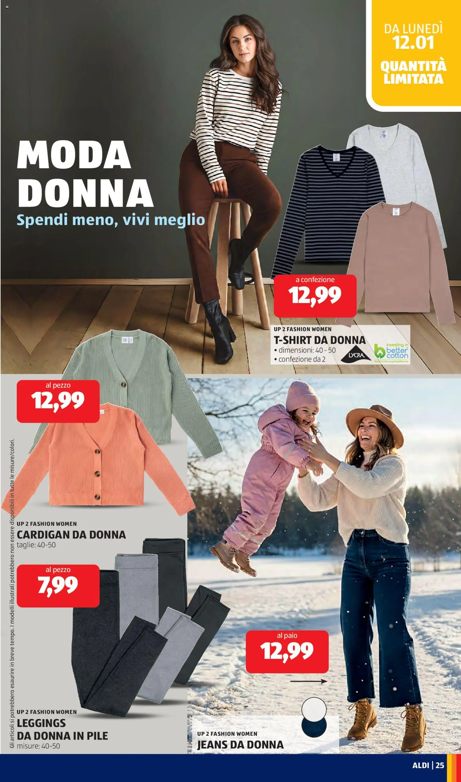 Volantino Aldi del 12.01.2026 | Pagina: 25 | Prodotti: Pile, Leggings, T-shirt, Jeans