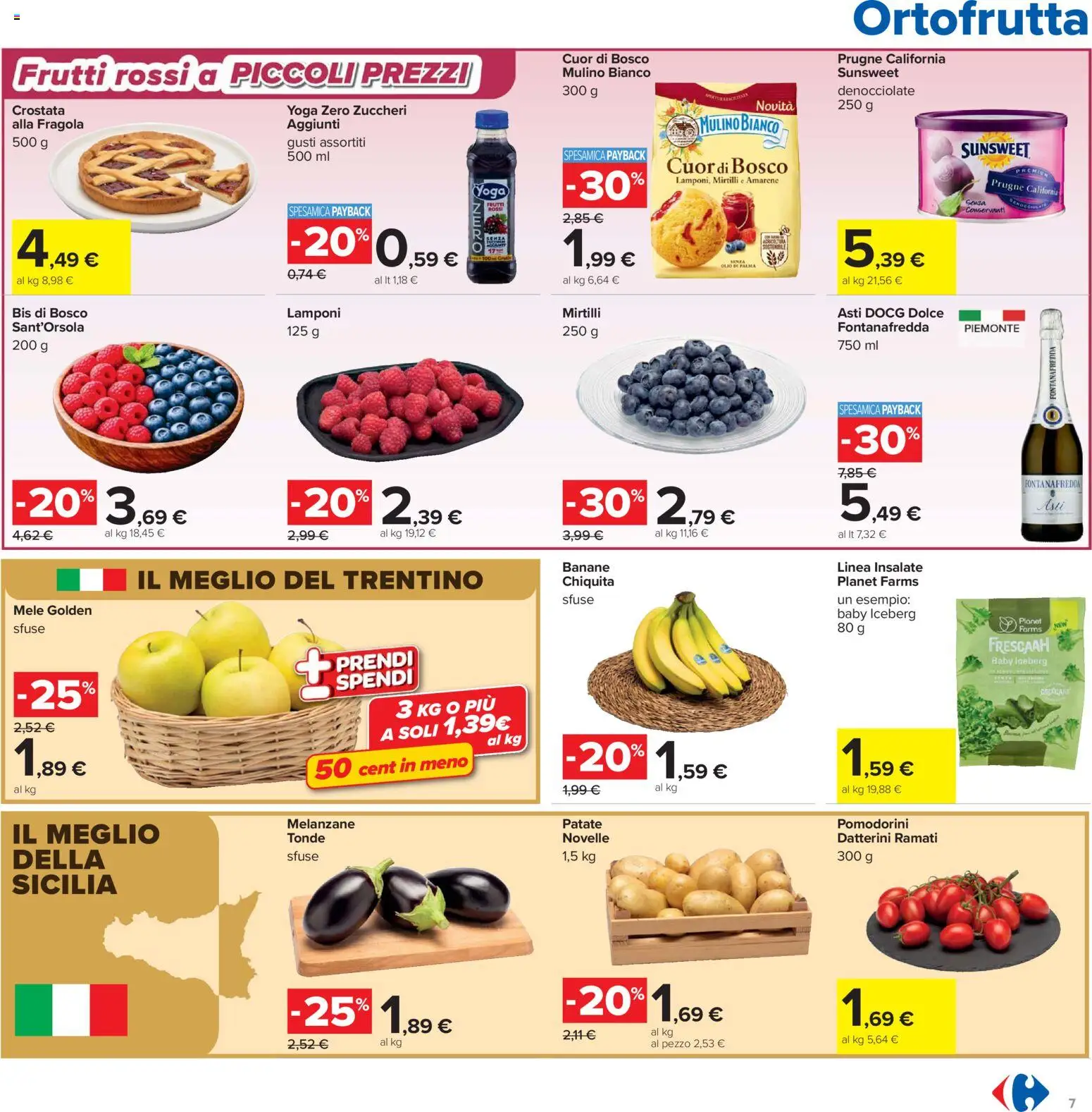 Volantino Carrefour del 07.04.2026 | Pagina: 7 | Prodotti: Pomodorini, Banane, Lamponi, Melanzane