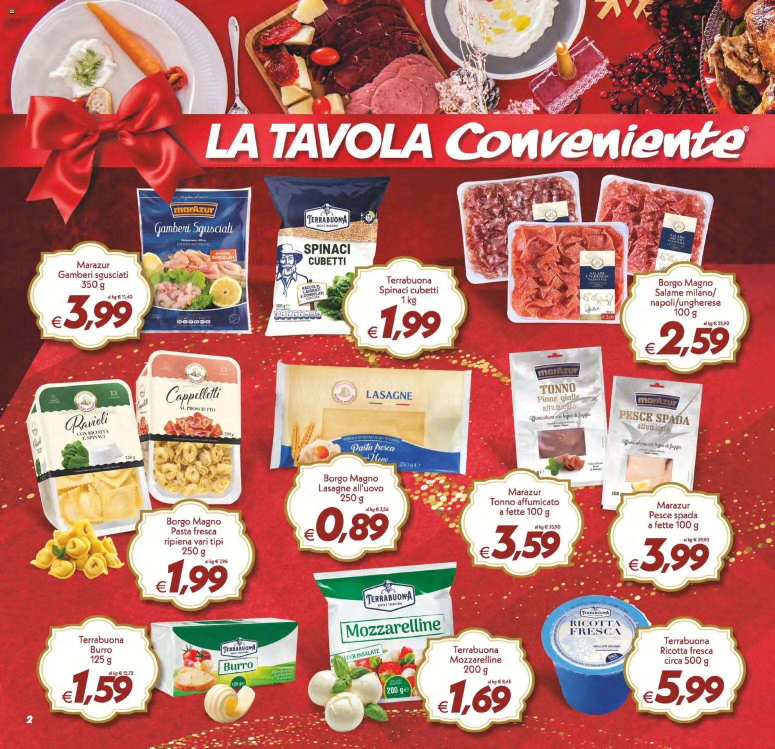 Volantino SuperConveniente del 27.12.2025 | Pagina: 2 | Prodotti: Gamberi, Pasta, Spinaci, Pesce spada
