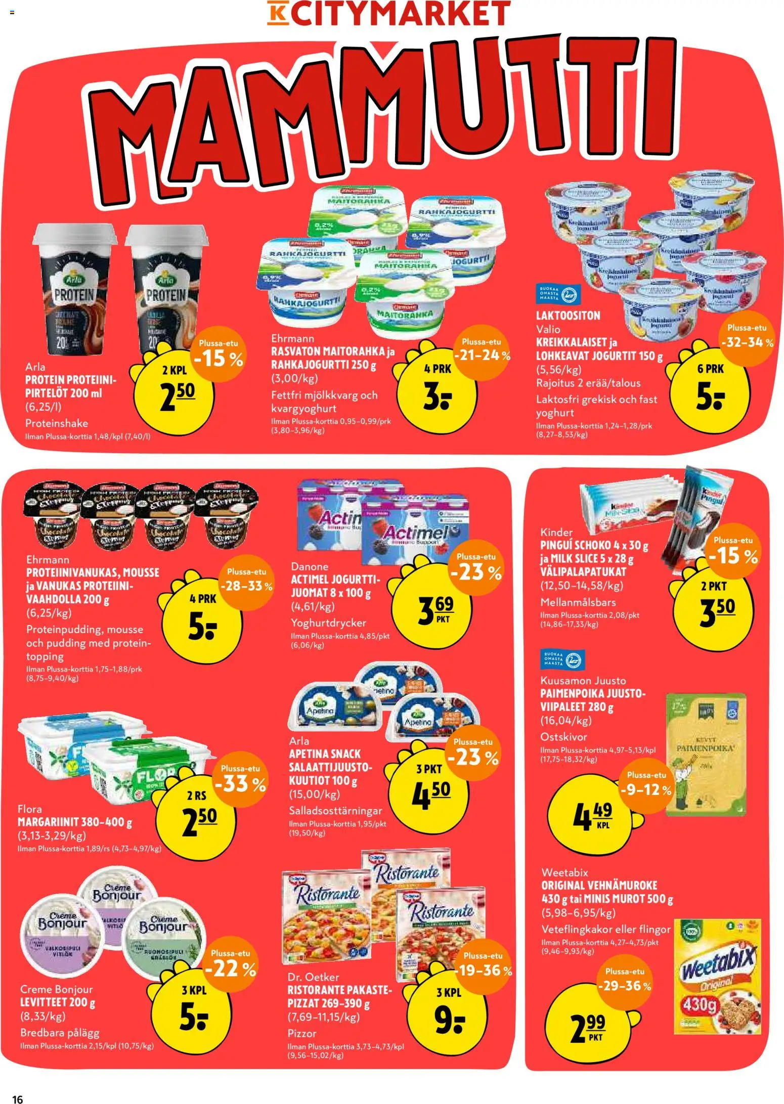 K-Citymarket tarjoukset – voimassa 19.03.2026 alkaen | Sivu: 16 | Tuotteet: Mousse, Juusto, Jogurtti, Murot
