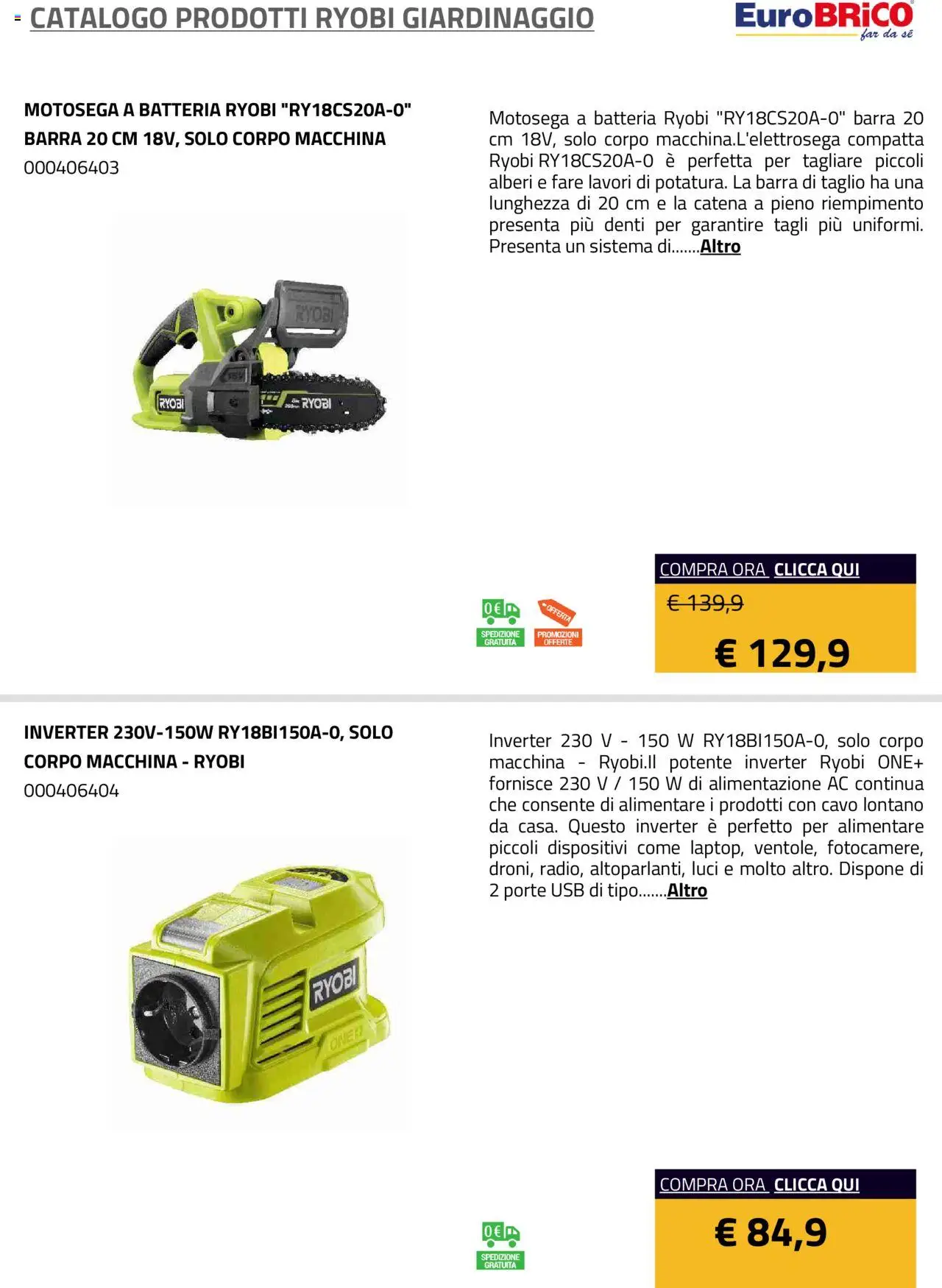 Volantino Eurobrico del 23.07.2025 | Pagina: 50 | Prodotti: Motosega, Cavo, USB, Batteria