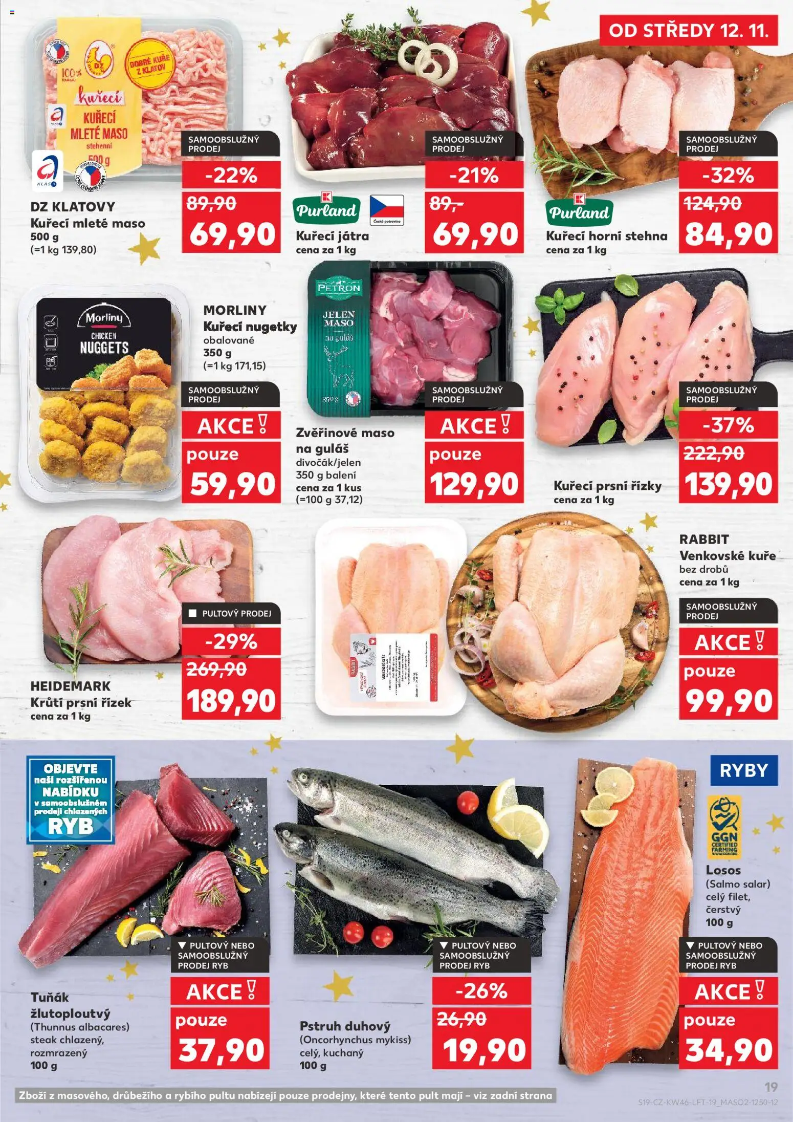 Kaufland leták - Plzeň od 12.11.2025 | Strana: 19 | Produkty: Nugetky, Ryby, Kuřecí Játra, Kuře