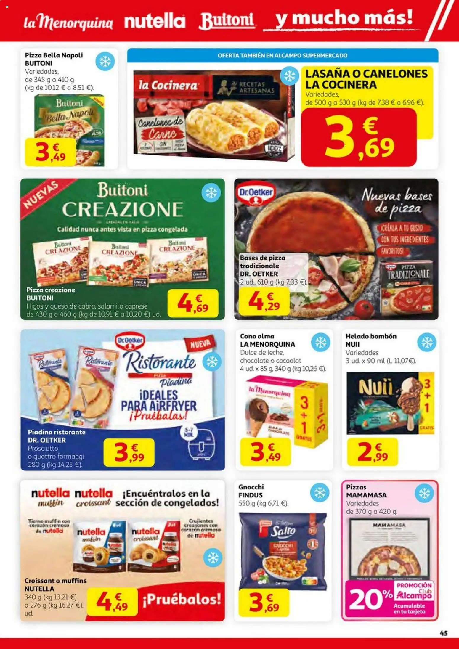 Alcampo - HG Pio XII Unificado  │ válido desde el 23.10.2025 | Página: 45 | Productos: Helado, Σαντιγύ, Lasaña, Salami