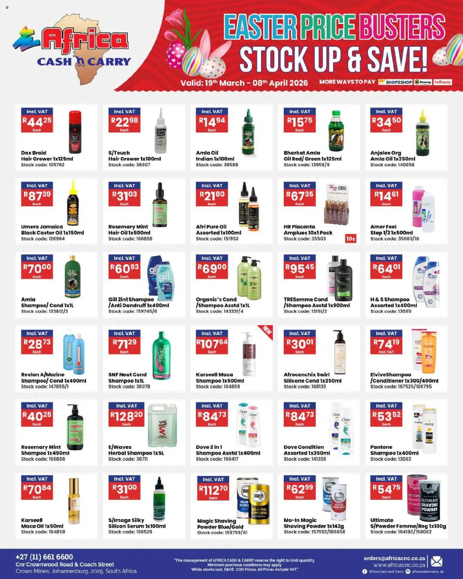 New Africa Cash & Carry catalogue – valid from 19.03.2026 | Page: 2 | Products: Oil, Powder, Shampoo, Silicone