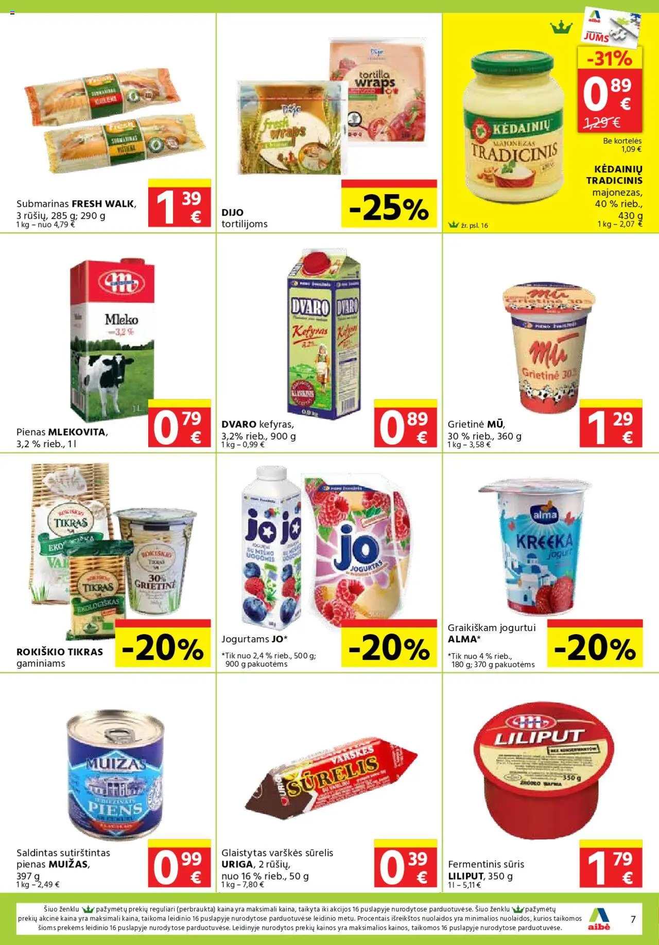 AIBE leidinys│galioja nuo 22.05.2025 | Puslapis: 7 | Prekių: Sūrelis, Pienas, Majonezas, Grietinė
