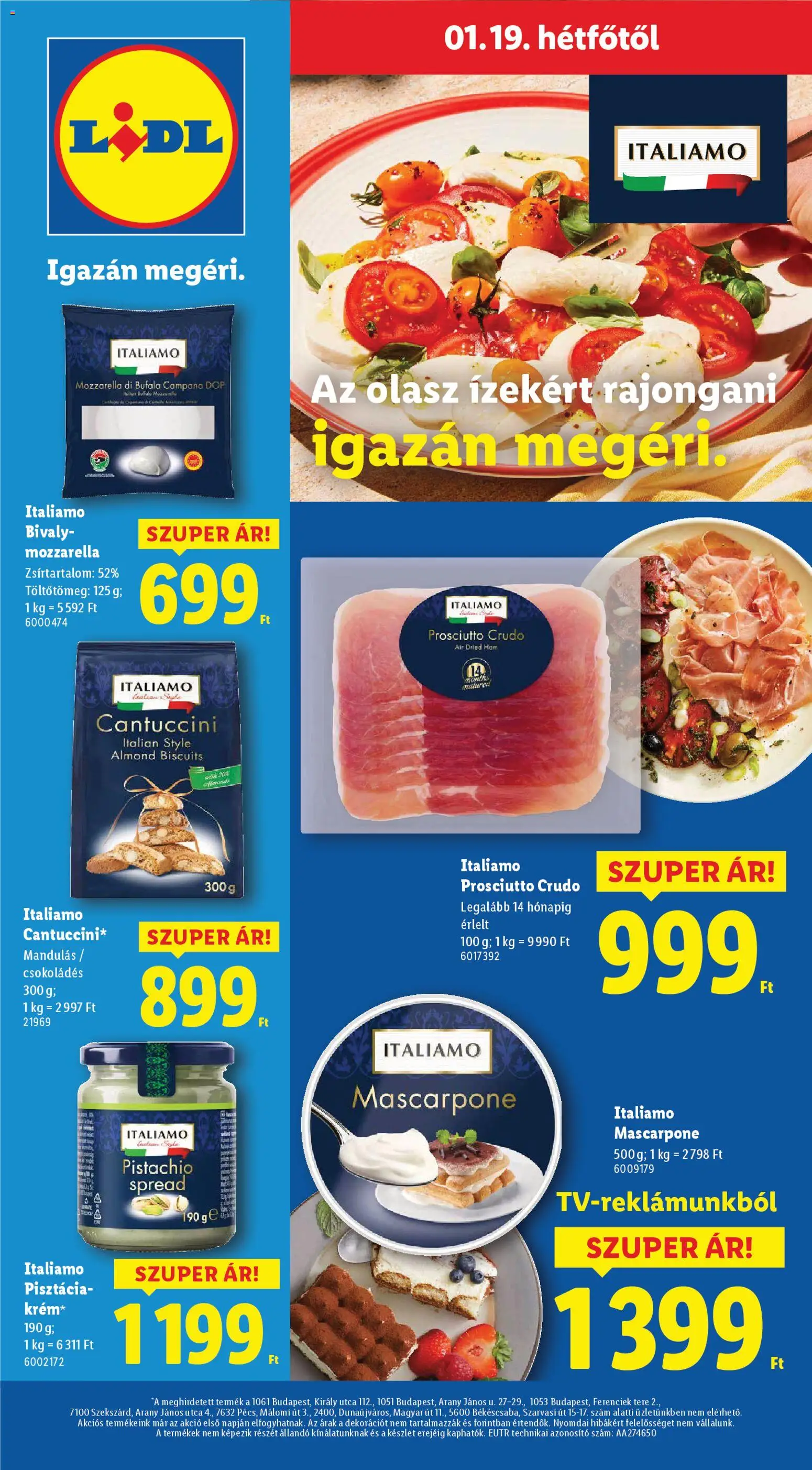 Lidl akciós ujság - amely érvényes a következő dátumtól: 15.01.2026 | Oldal: 60 | Termékek: Mozzarella, Pisztácia, Mascarpone, Cantuccini