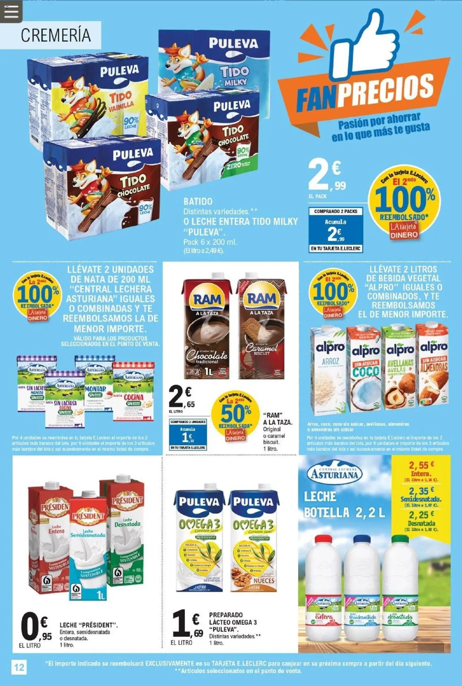 E.Leclerc - Fan precios │ válido desde el 11.02.2026 | Página: 12 | Productos: Δοχείο φοντί, Leche, Chocolate, Arroz