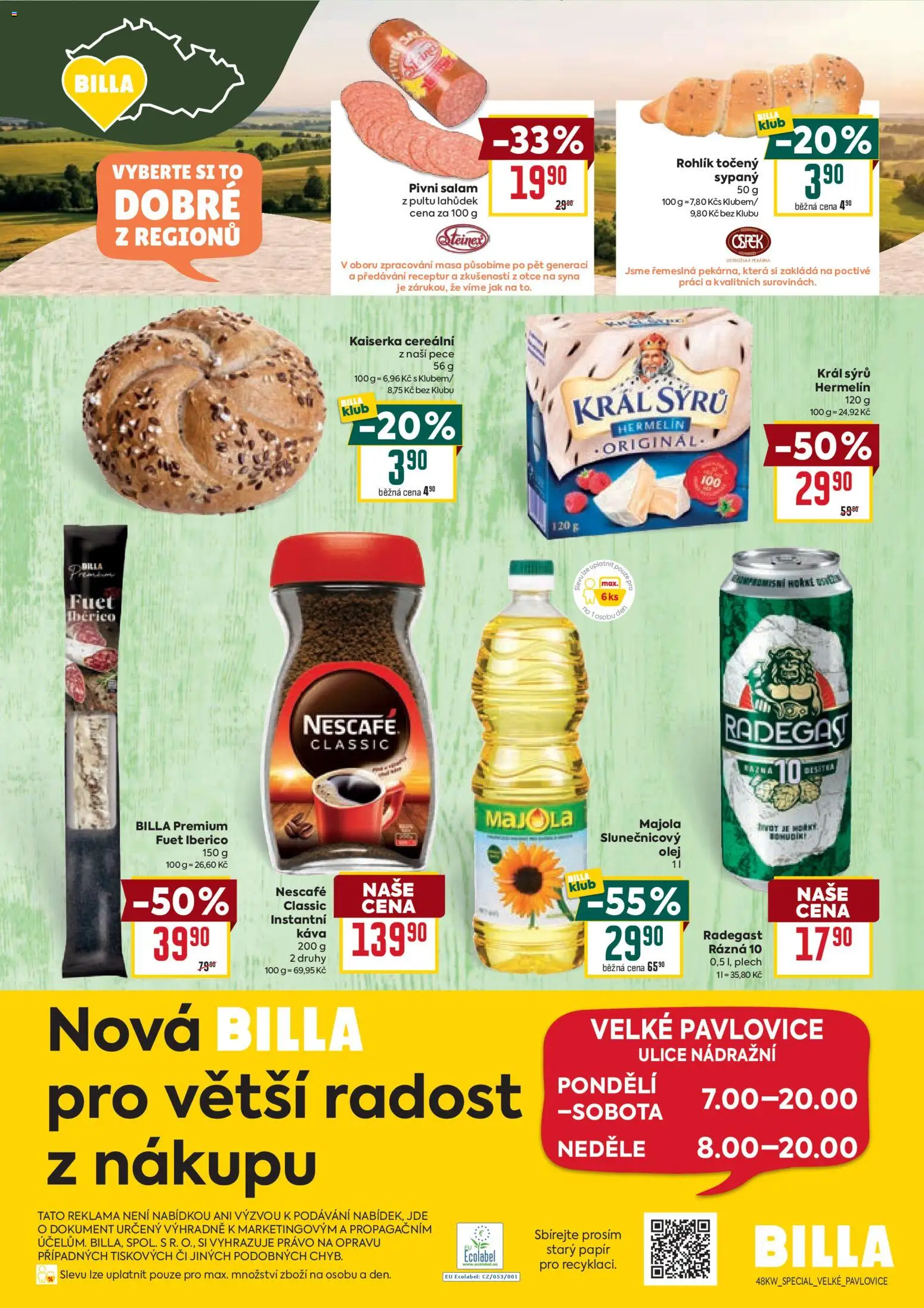 Billa leták - Speciál: Velké Pavlovice od 26.11.2025 | Strana: 4 | Produkty: Olej, Salám, Rohlík, Plech