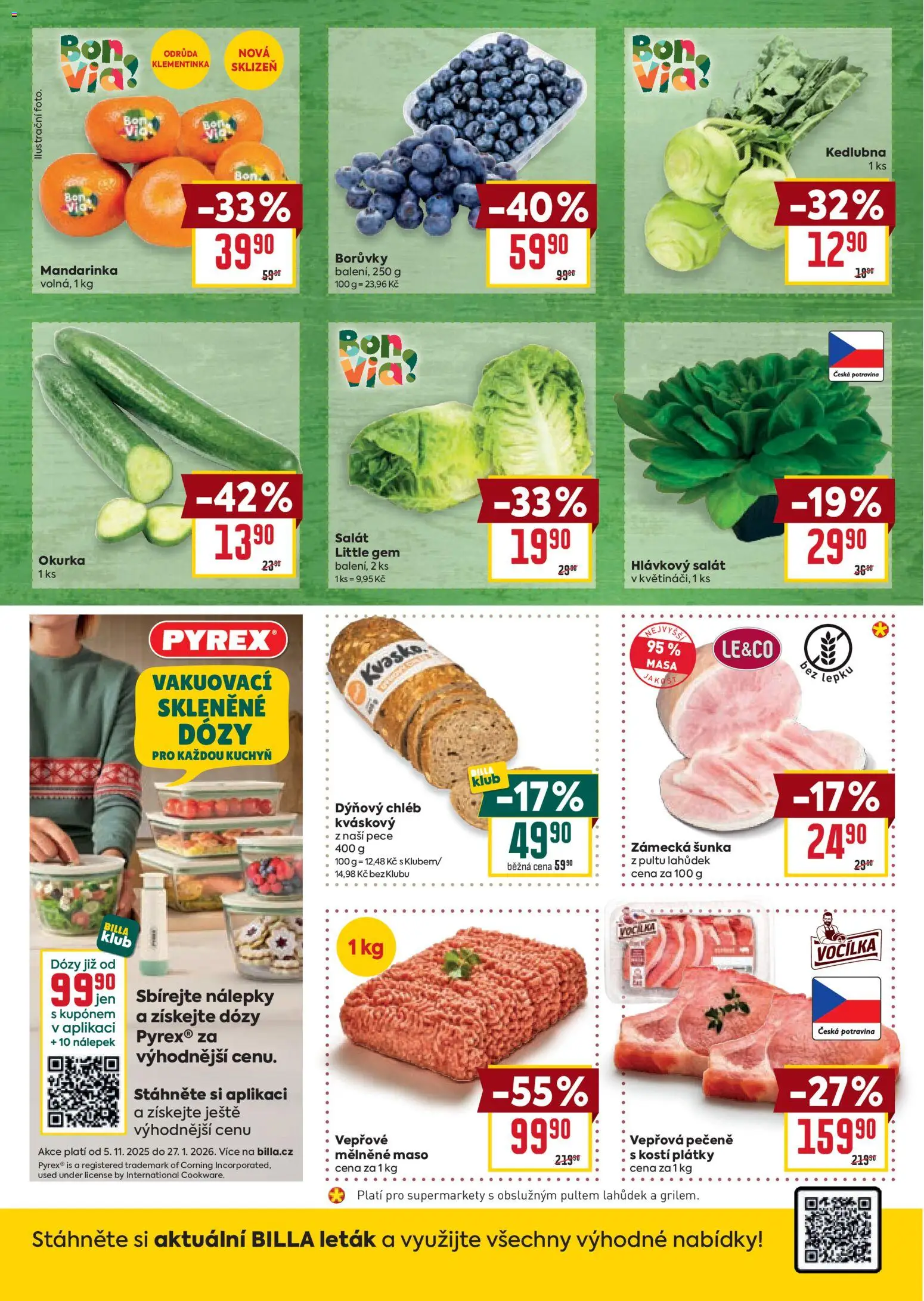 Billa Malý leták od 19.11.2025 | Strana: 2 | Produkty: Vepřová pečeně, Chléb, Borůvky, Okurka