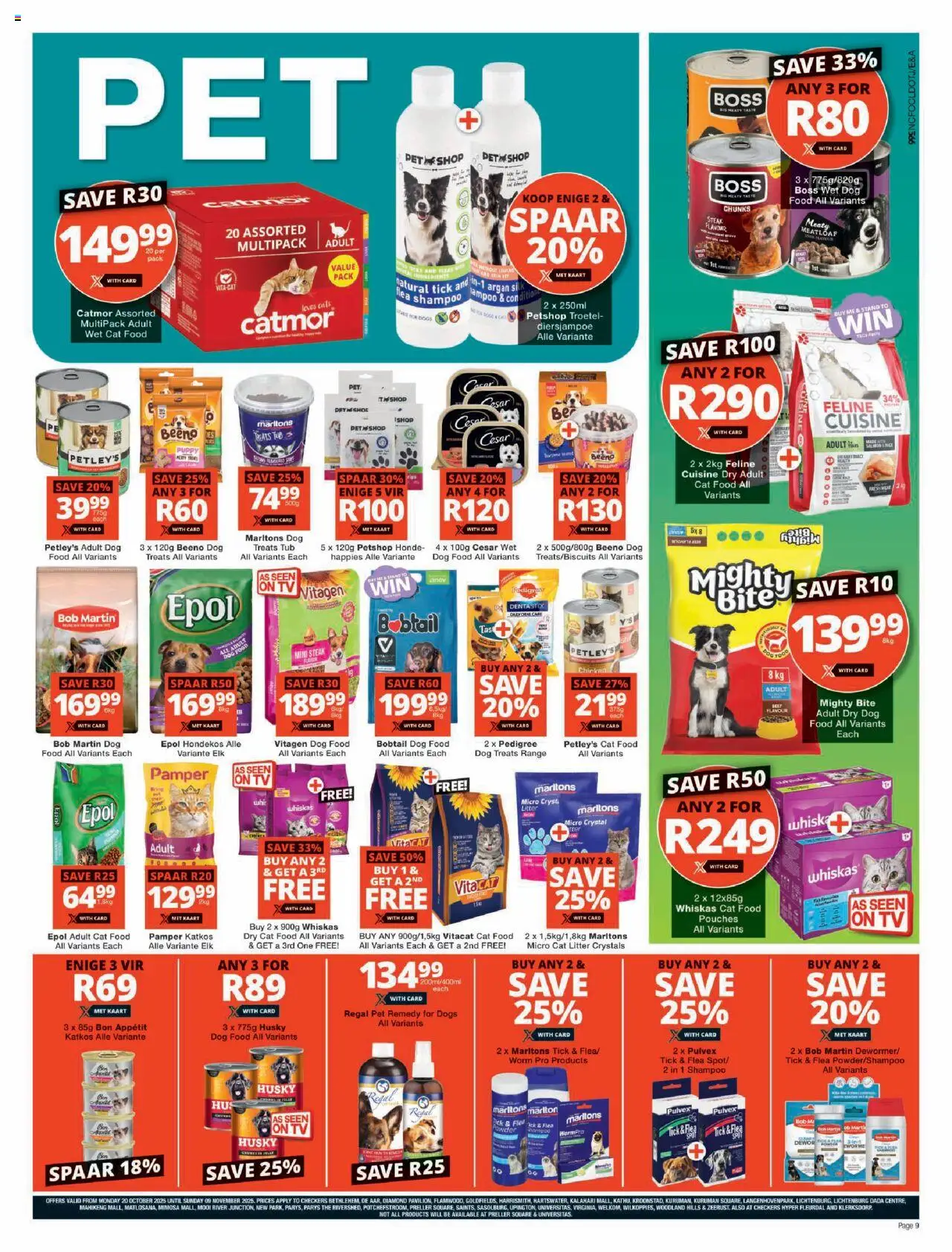 New Checkers catalogue – valid from 20.10.2025 | Page: 9 | Products: Chicken, Powder, Cat food, Cat litter