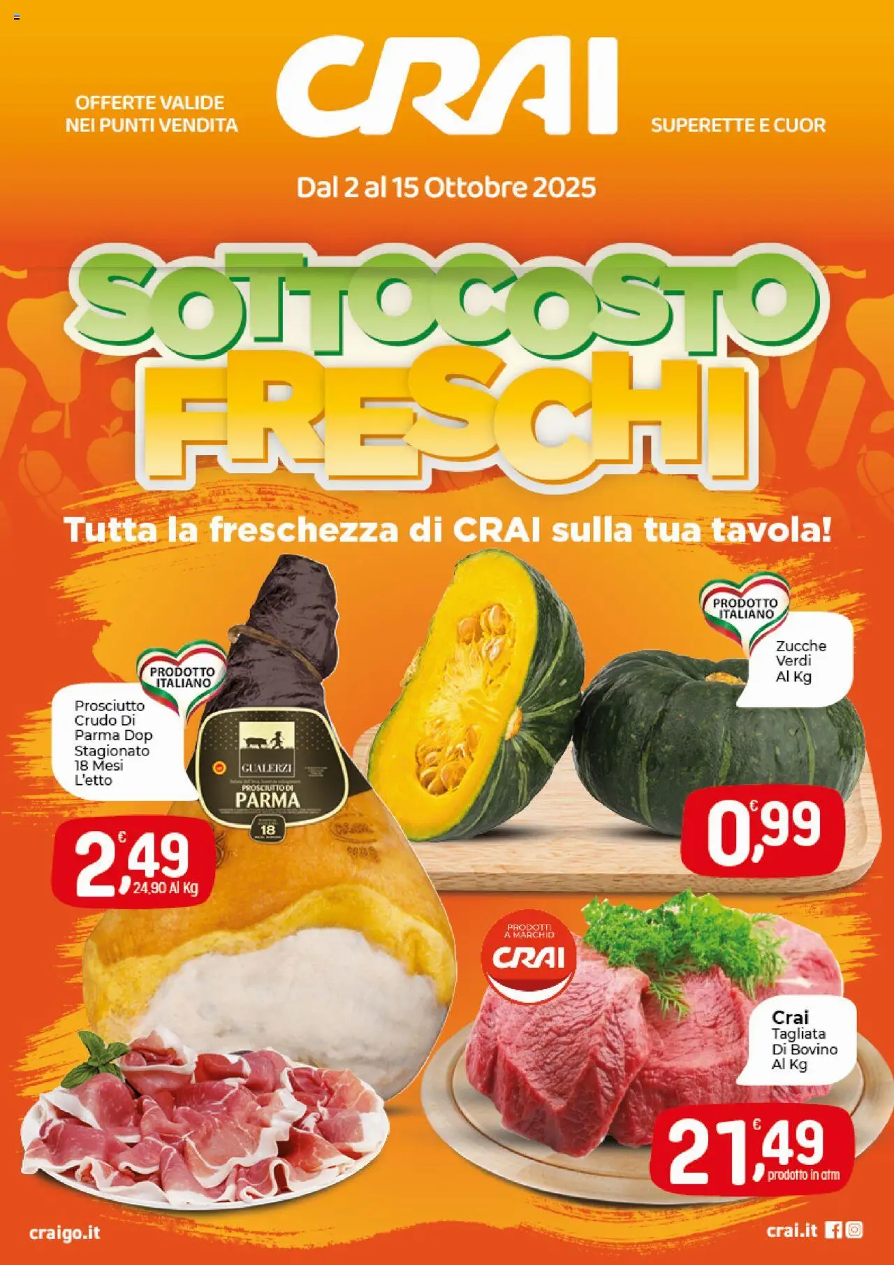 Volantino CRAI del 02.10.2025 | Pagina: 1 | Prodotti: Bovino, Prosciutto Crudo, Prosciutto di Parma, Prosciutto
