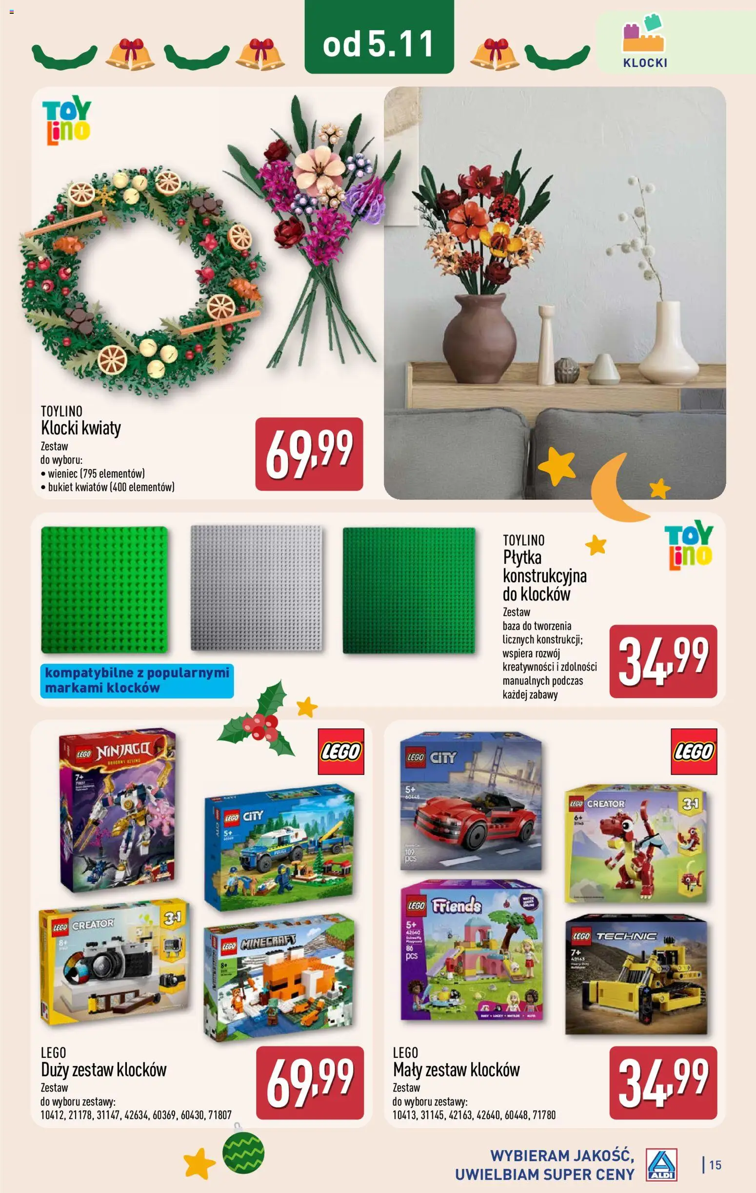 Aldi Gazetka - Katalog zabawek od 05.11.2025 | Strona: 15 | Produkty: Wieniec, Lego, Kwiaty
