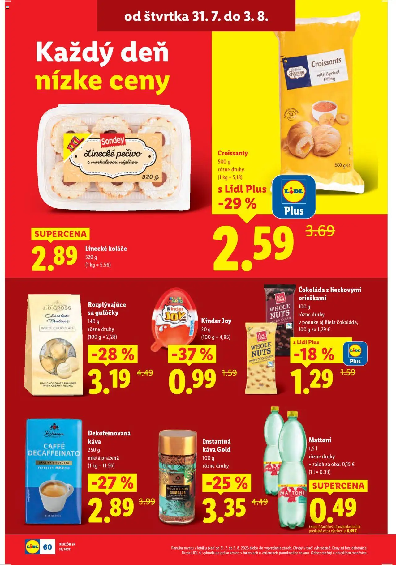 Lidl leták │ platný od 28.07.2025 | Strana: 58 | Produkty: Káva, Kinder, Čokoláda, Mattoni