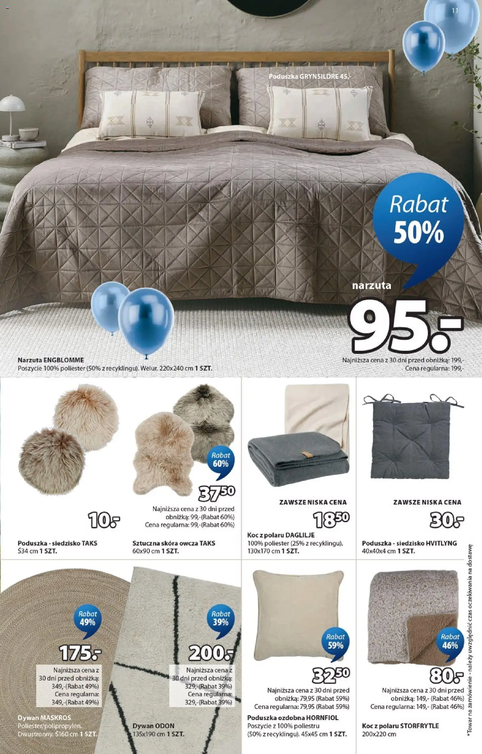 JYSK gazetka od 22.04.2026 | Strona: 11 | Produkty: Poduszka, Koc, Dywan