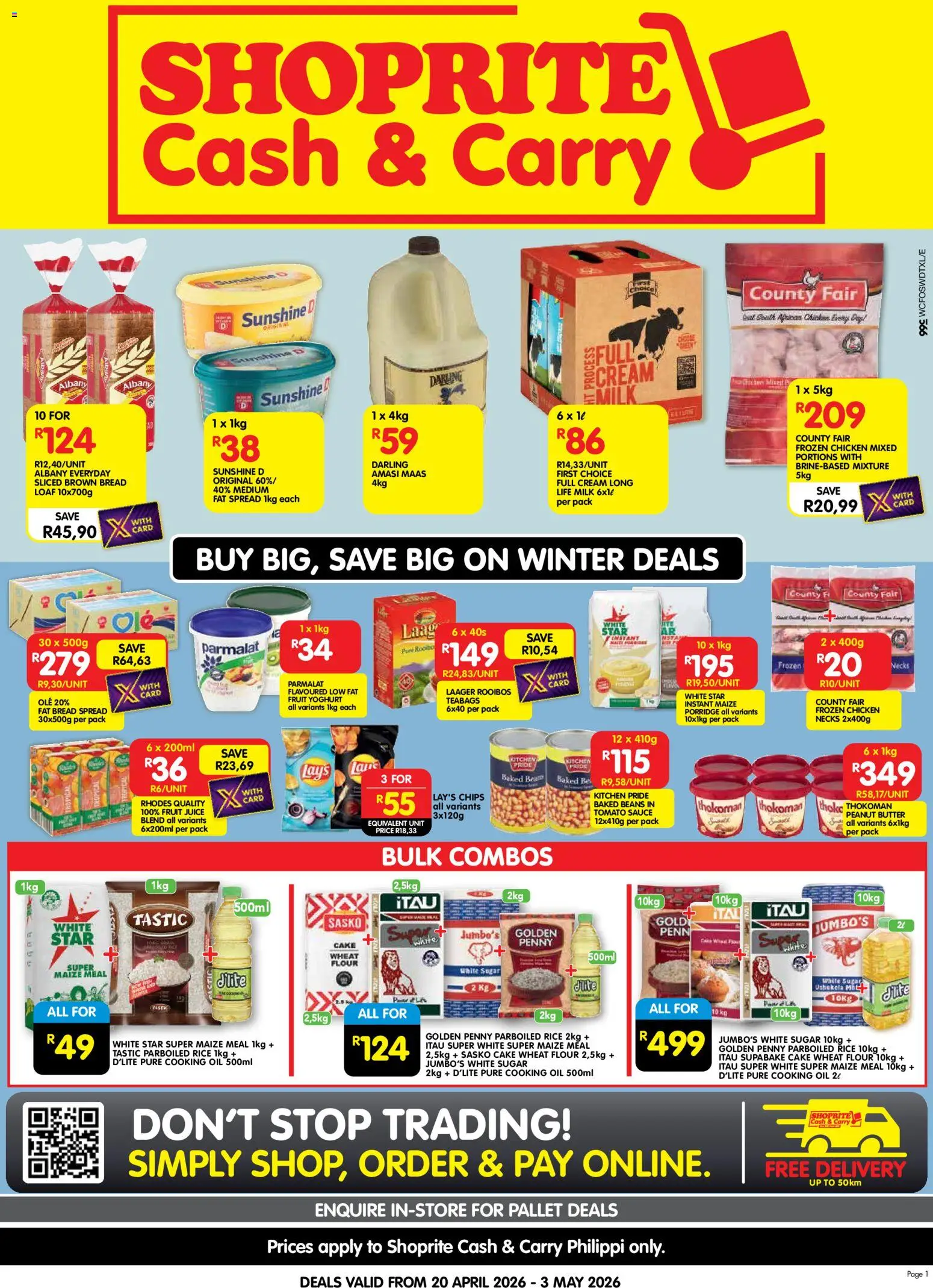 New Shoprite catalogue – valid from 20.04.2026 | Page: 1 | Products: Beans, Oil, Bread, Chicken