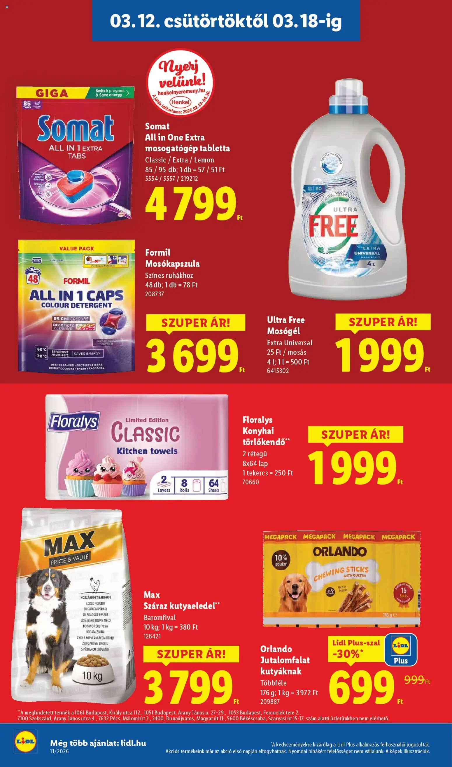 Lidl akciós ujság - amely érvényes a következő dátumtól: 12.03.2026 | Oldal: 18 | Termékek: Somat, Mosogatógép, Mosógél, Mosókapszula