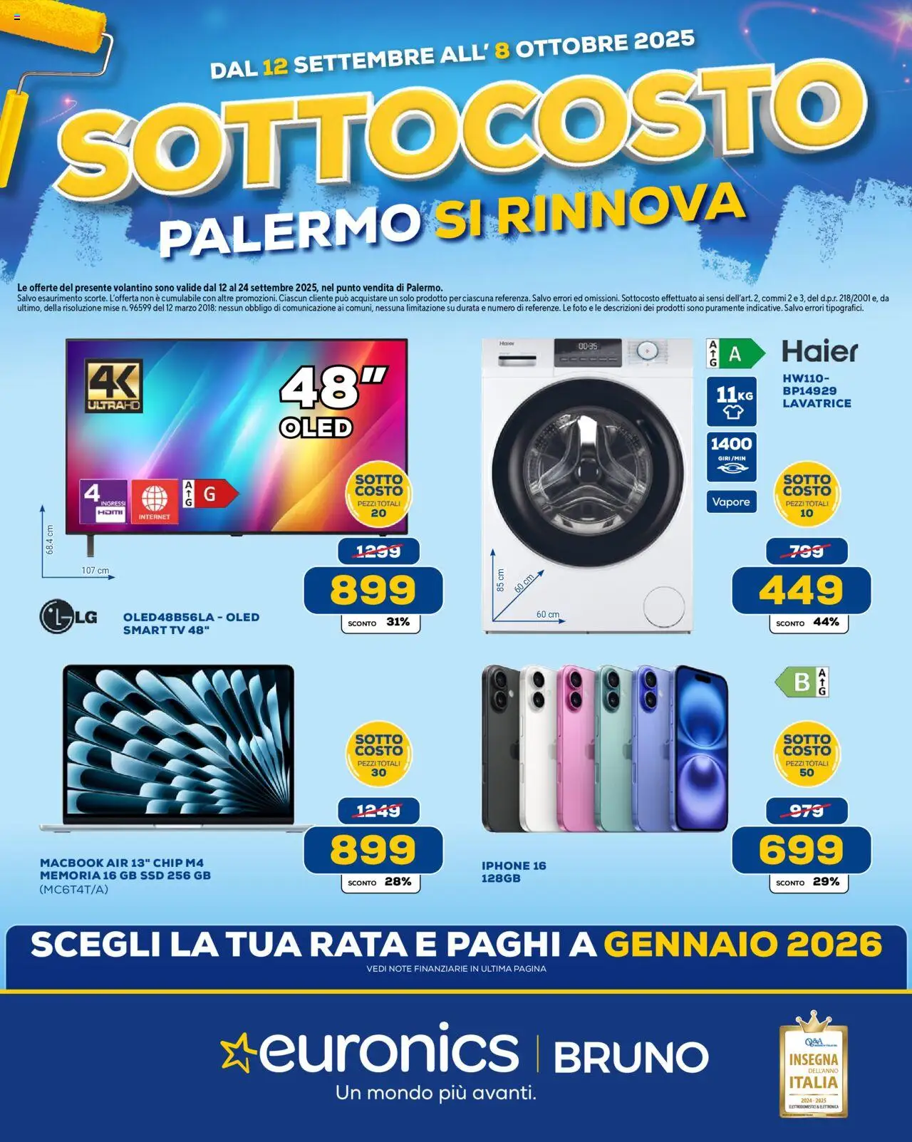 Volantino Euronics del 12.09.2025 | Pagina: 1 | Prodotti: Macbook air, Iphone, Lavatrice, Macbook
