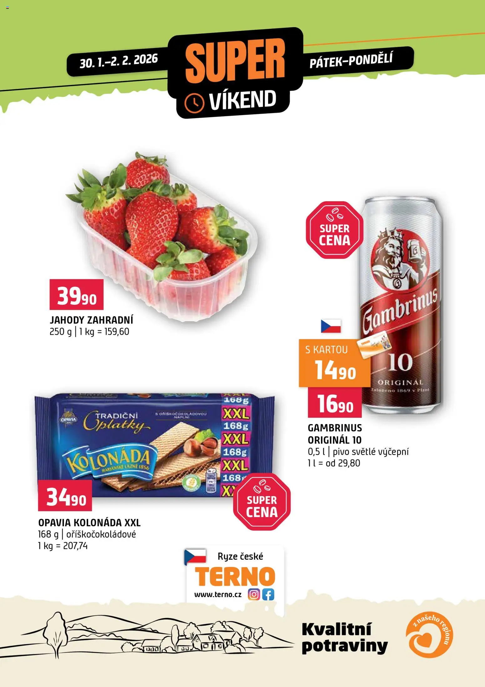 Terno leták - Super víkend od 30.01.2026 | Strana: 1 | Produkty: Rýže, Jahody, Potraviny, Gambrinus