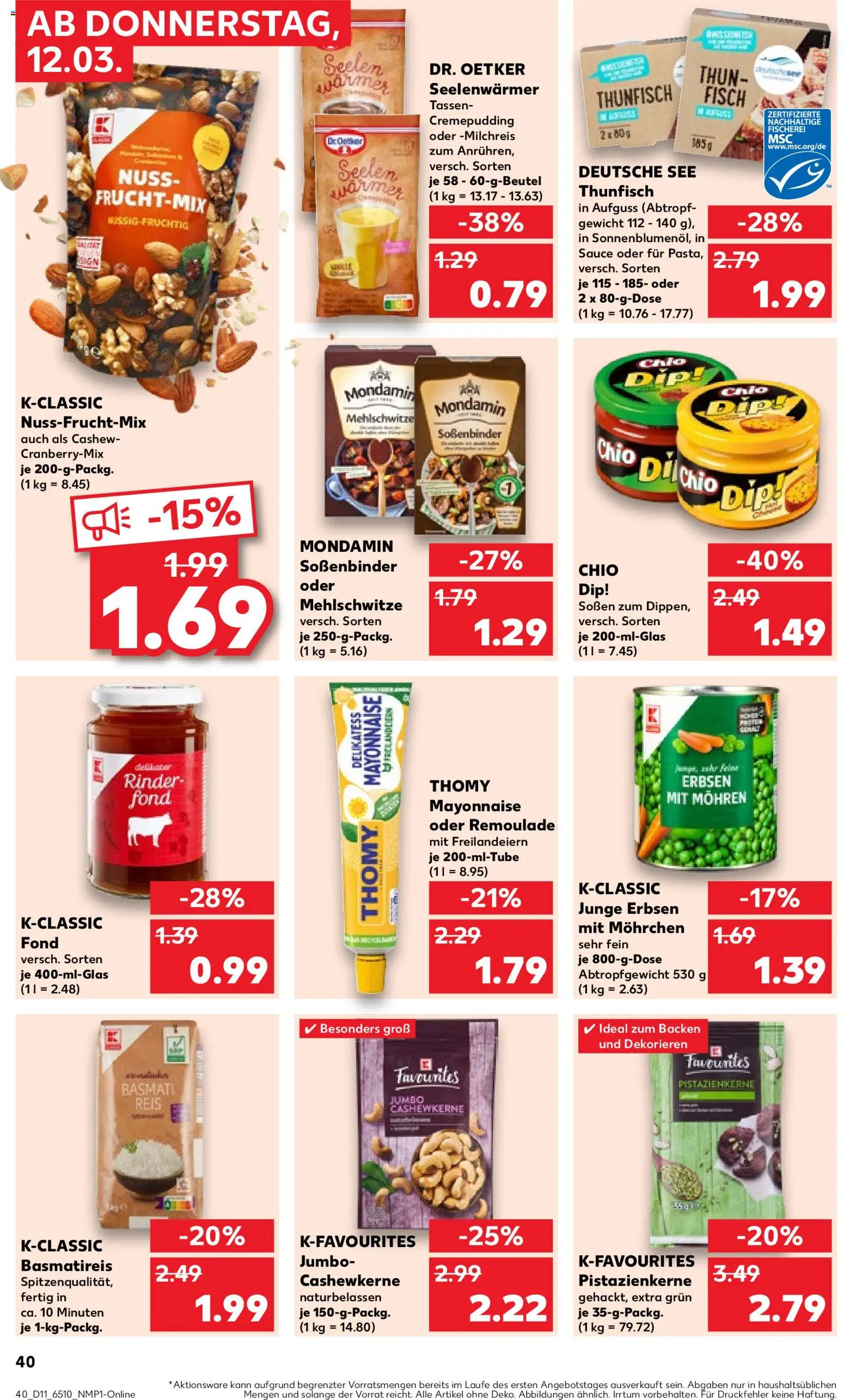 Kaufland Prospekt Köln	 – gültig ab 12.03.2026 | Seite: 40 | Produkte: Basmatireis, Thunfisch, Mayonnaise, Erbsen