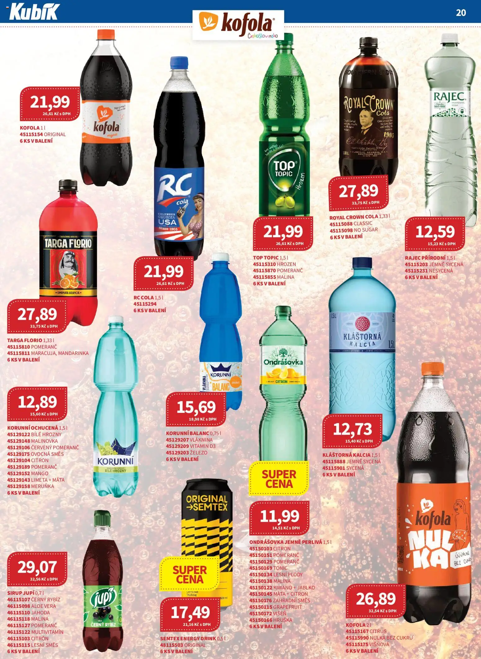 Kubík leták - Velkoobchod 04/2026 od 01.04.2026 | Strana: 20 | Produkty: Tonic, Kláštorná kalcia, Hrozny, RC Cola
