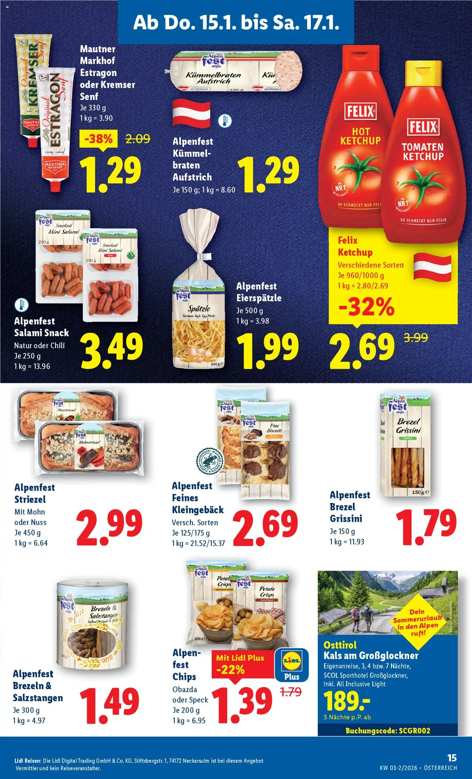 Lidl Wien, Graz, Linz gültig ab 15.01.2026 | Seite: 19 | Produkte: Pasta, Chips, Salami, Tomaten