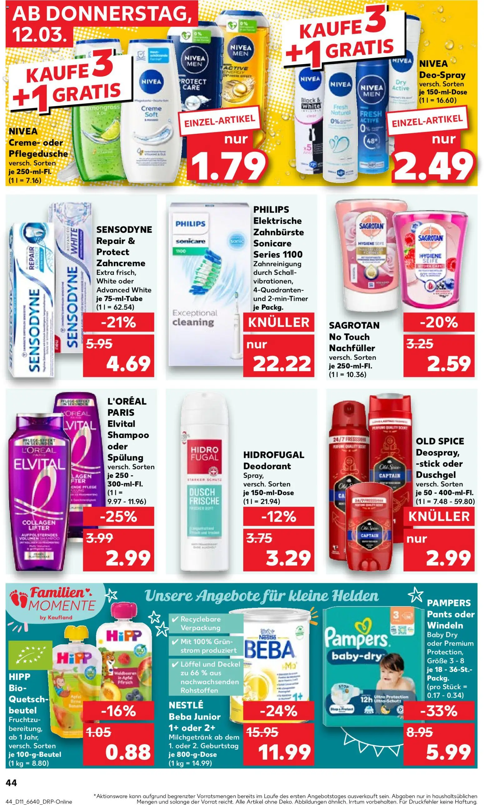 Kaufland Německo leták od 12.03.2026 | Strana: 44 | Produkty: Nivea, Pampers, Old Spice, Hipp
