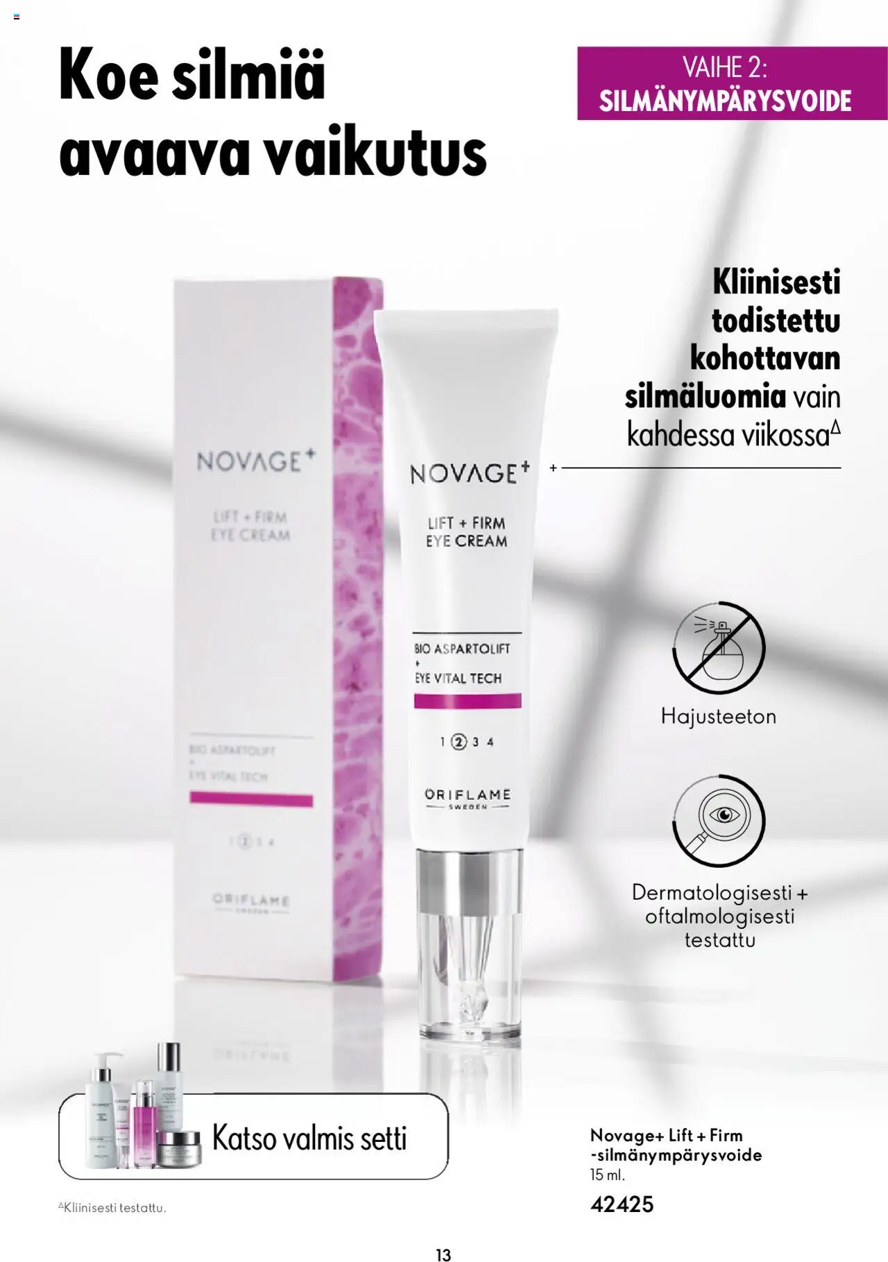 Oriflame Novage+ – voimassa 25.01.2024 alkaen | Sivu: 13 | Tuotteet: Silmänympärysvoide