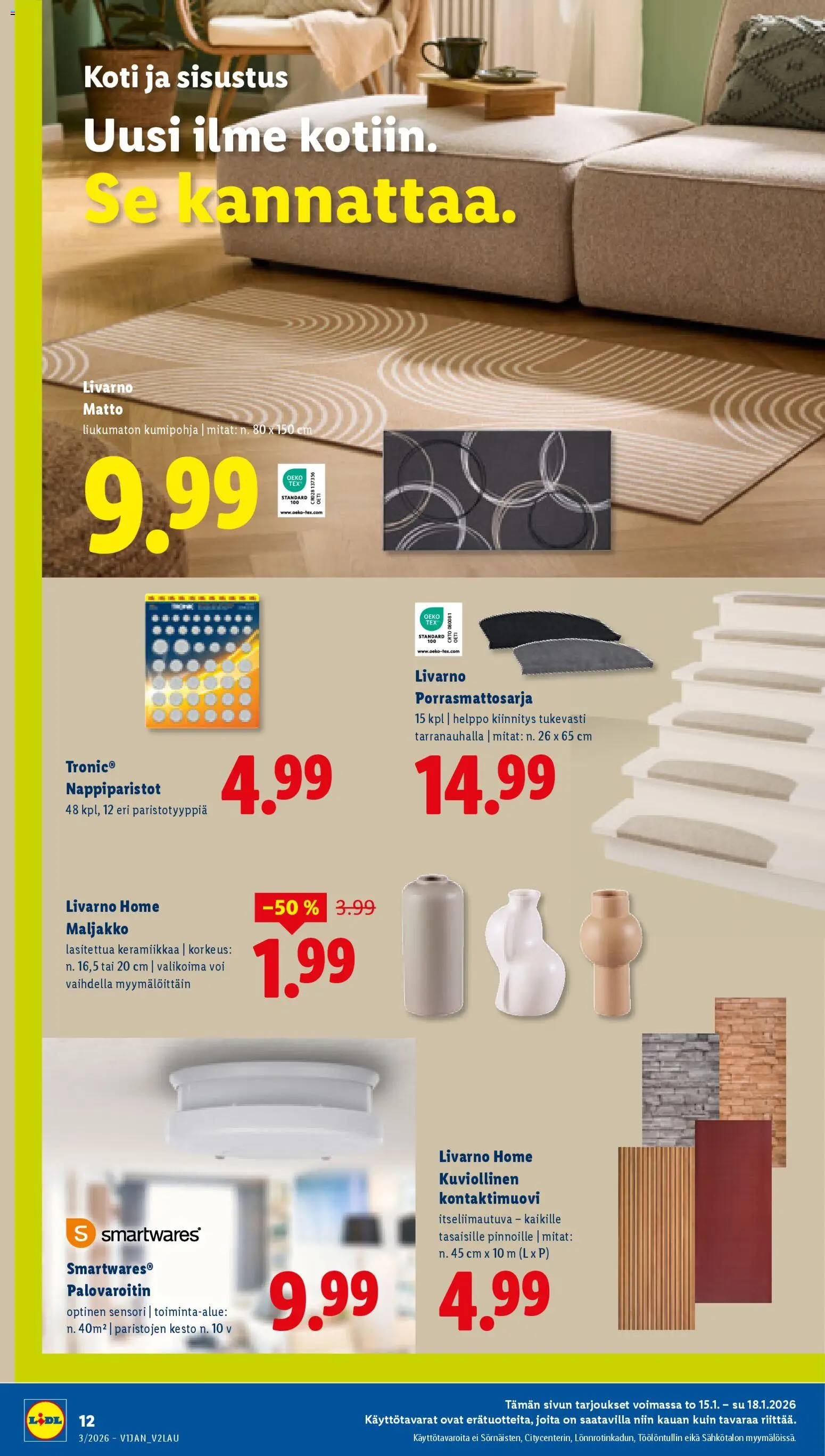 Lidl tarjoukset - Rovaniemi – voimassa 15.01.2026 alkaen | Sivu: 16 | Tuotteet: Palovaroitin, Matto, Maljakko, Voi